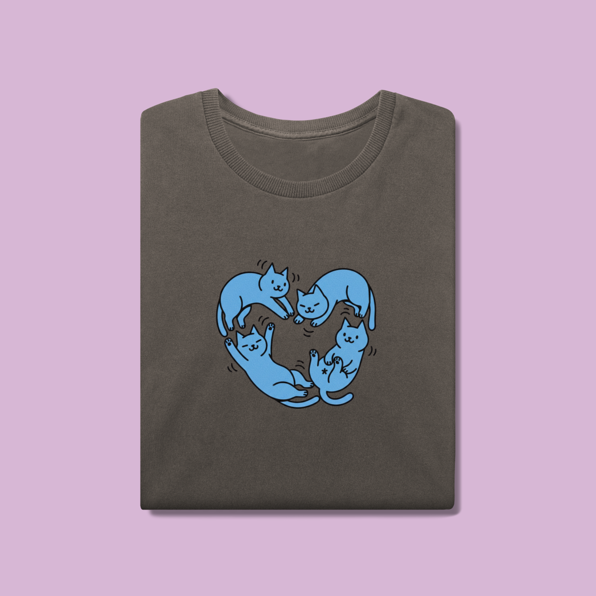 Camiseta Estonada Coração Gatos - 100% Algodão