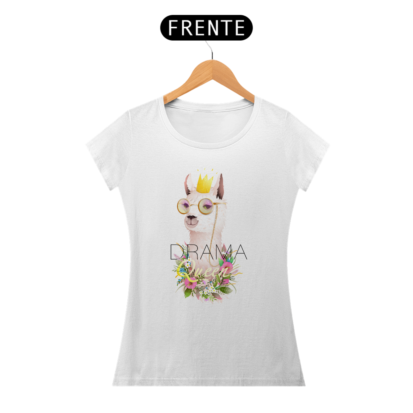 Camiseta Babylook com Estampa Llama Drama Queen - Lhama Rainha Dramática