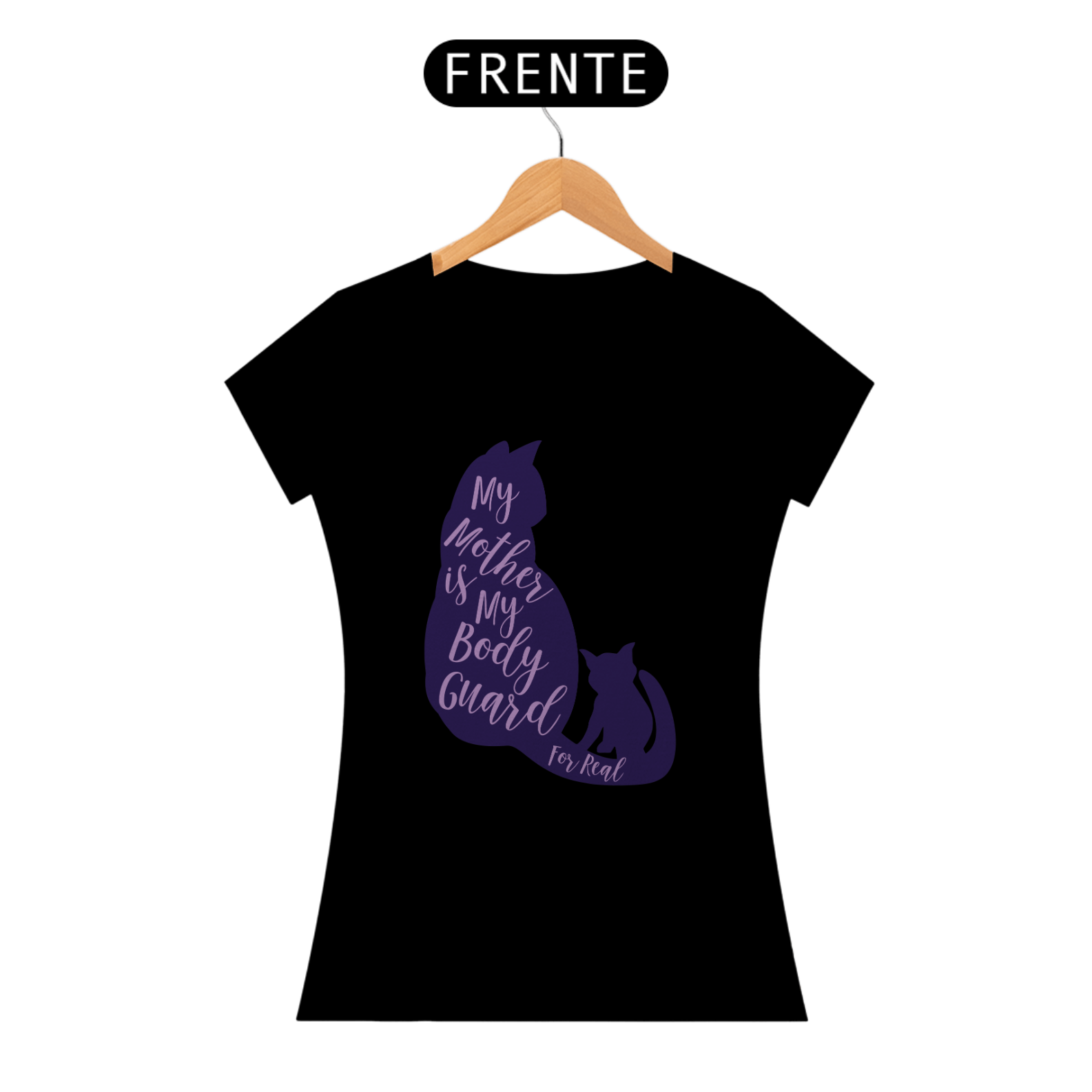 Camiseta Baby Long Quality Estampa Gato - Frase My mother is my body guard for real