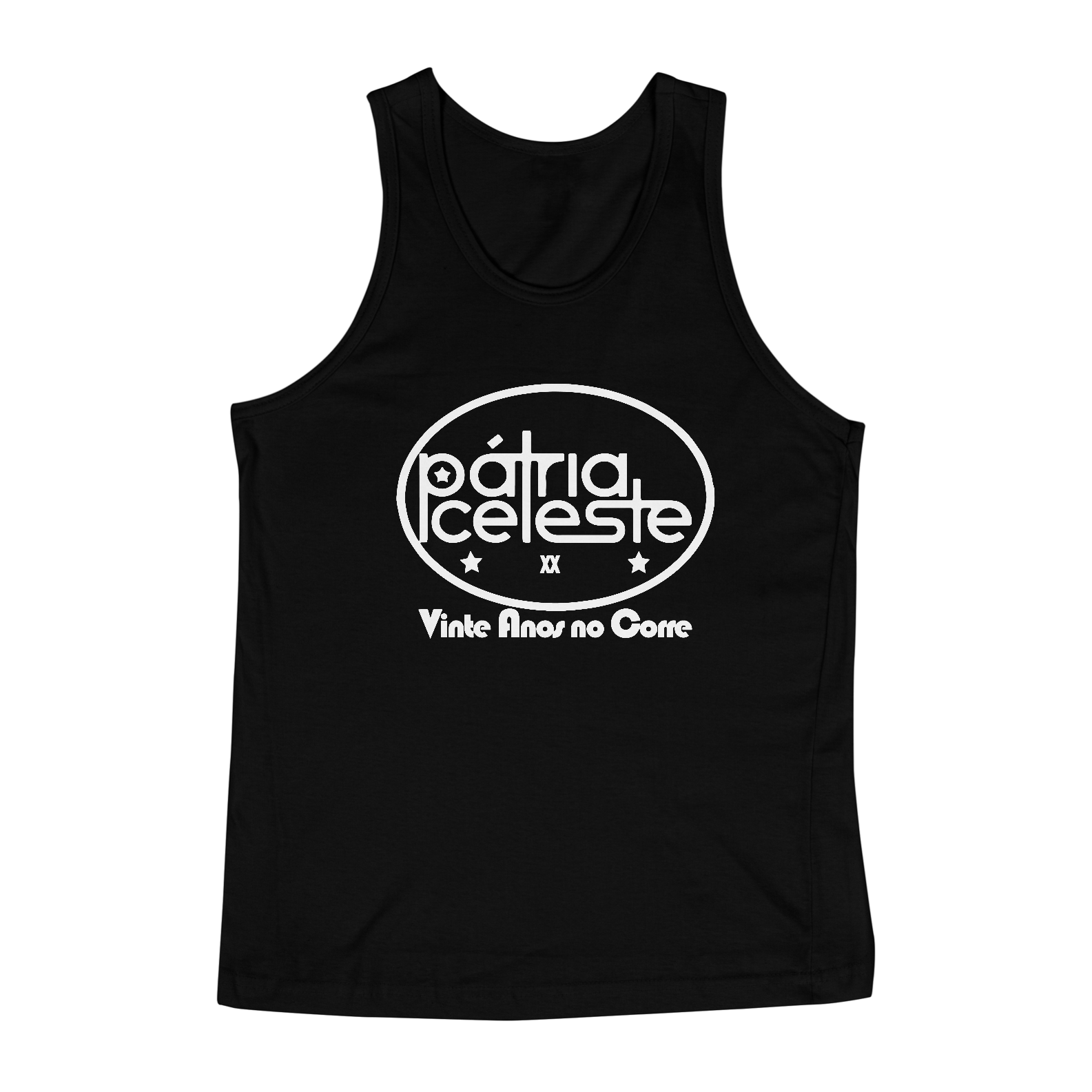 Nome do produto  Regata Pátria Celeste Vinte Anos no Corre (escura)