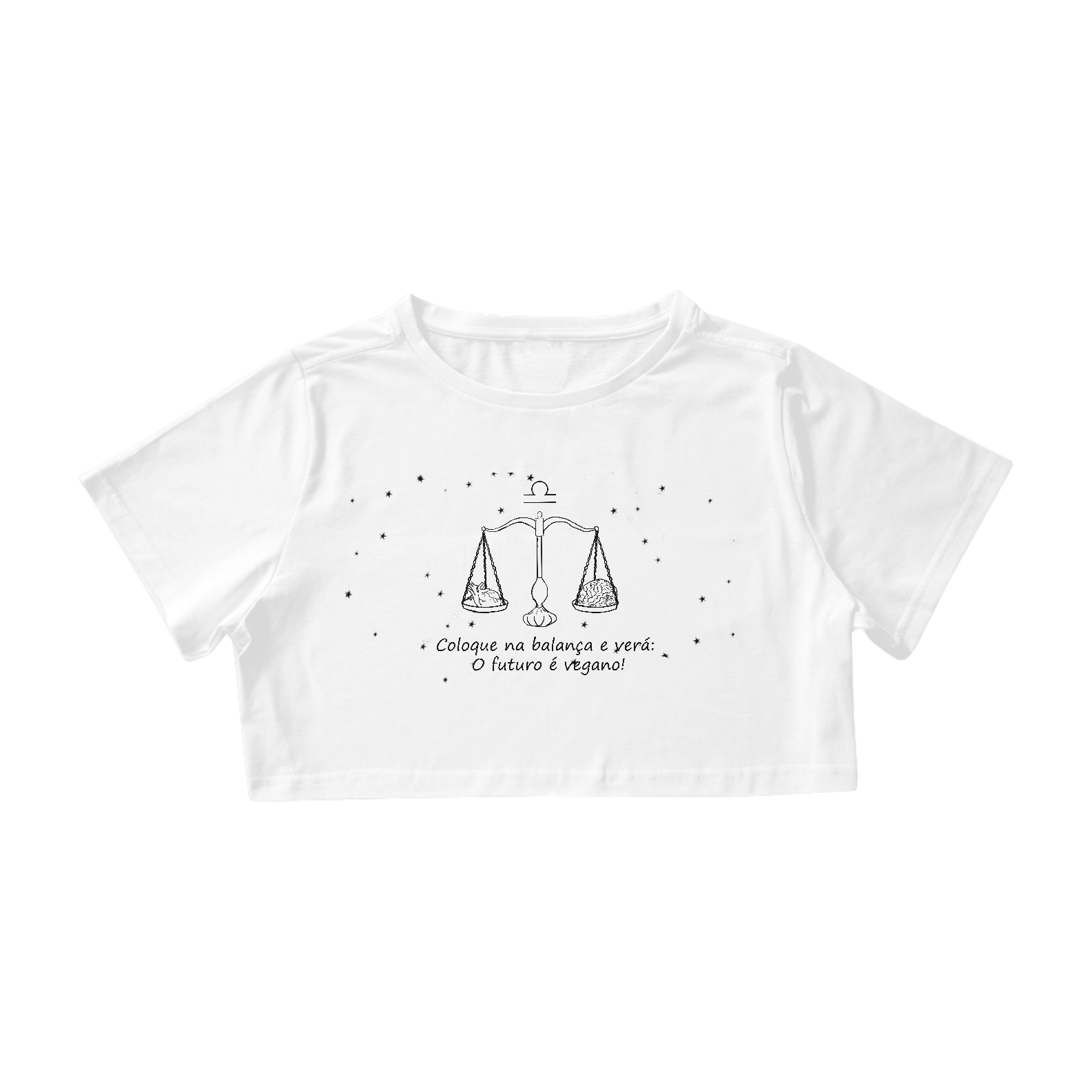 Camiseta Cropped | Libra | Coloque na balança e verá: O futuro é vegano! | P&B