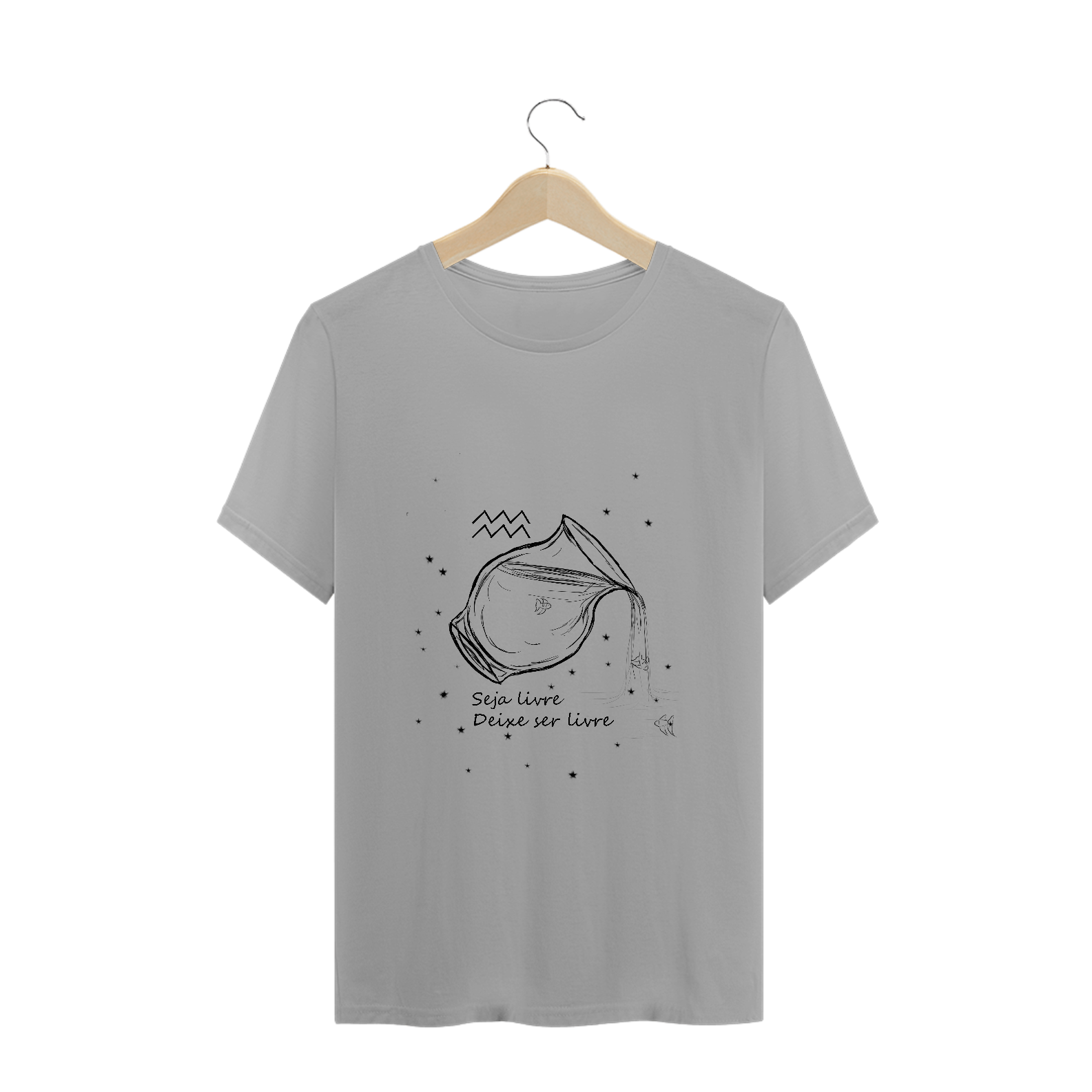 Camiseta Unissex | Aquário | Seja livre, Deixe ser livre | P&B 