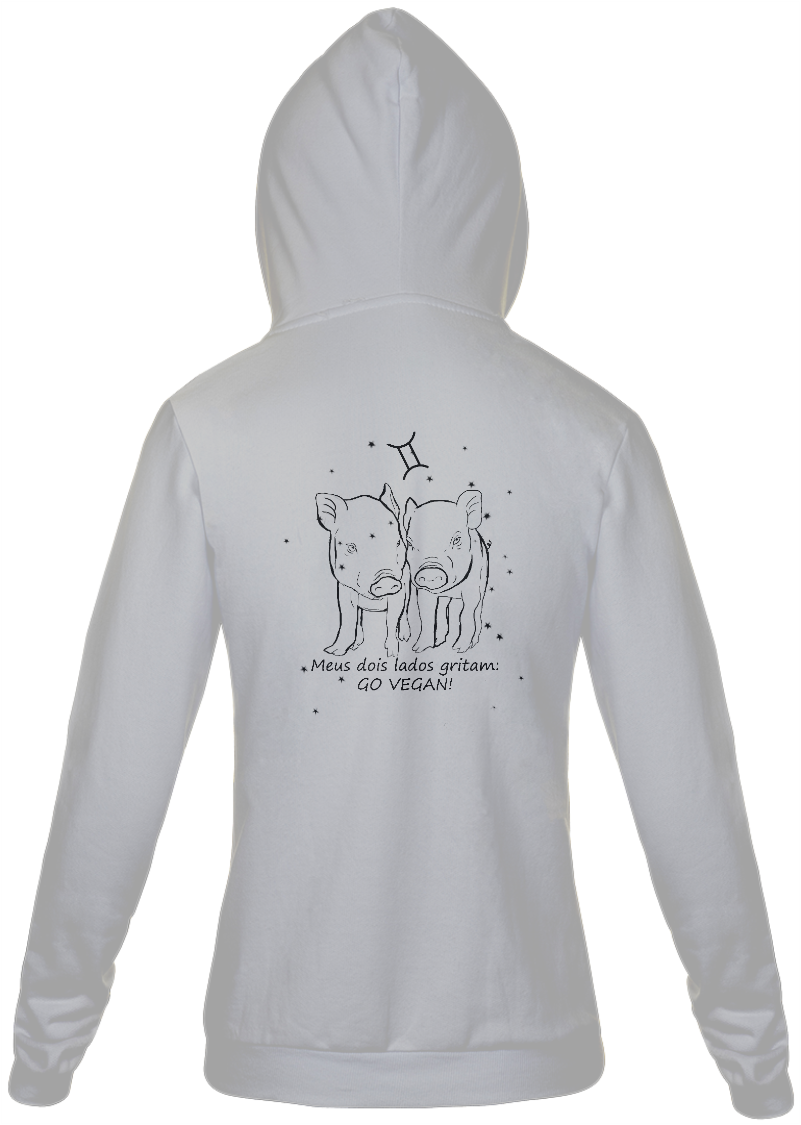Moletom Com Zíper Unissex | Gêmeos | Meus dois lados gritam: GO VEGAN! | P&B 