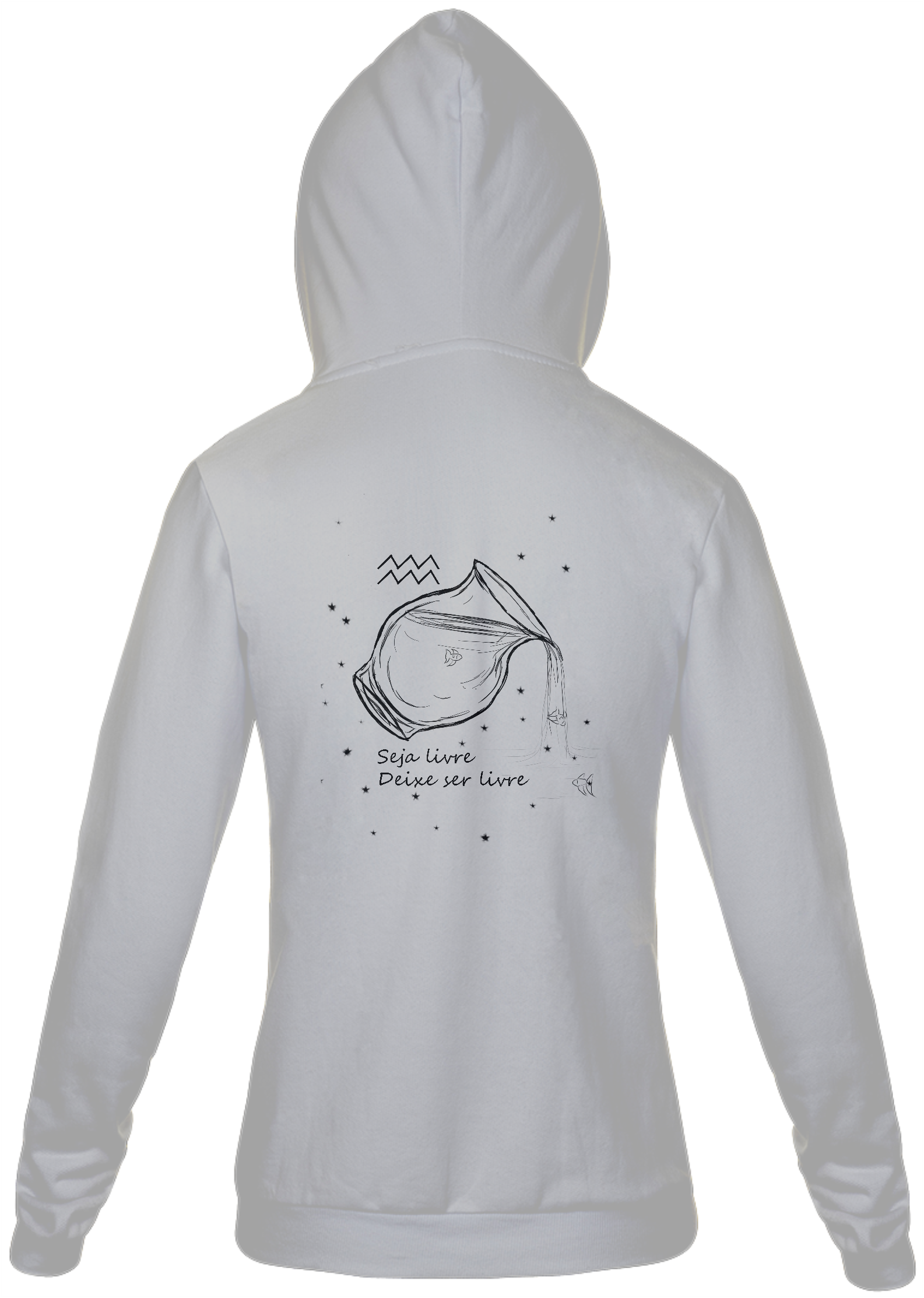 Moletom Com Zíper Unissex | Aquário | Seja livre, Deixe ser livre | P&B 