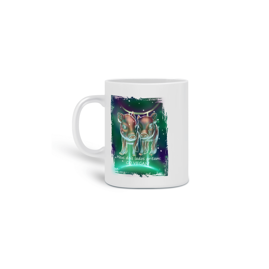 Caneca | Gêmeos | Meus dois lados gritam: GO VEGAN! | Color