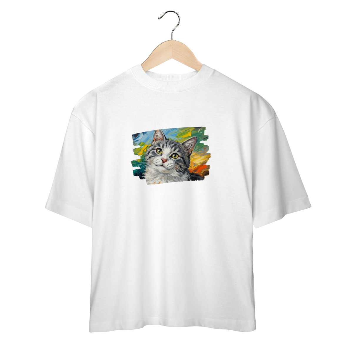Camiseta Oversized Gatinho Aquarela