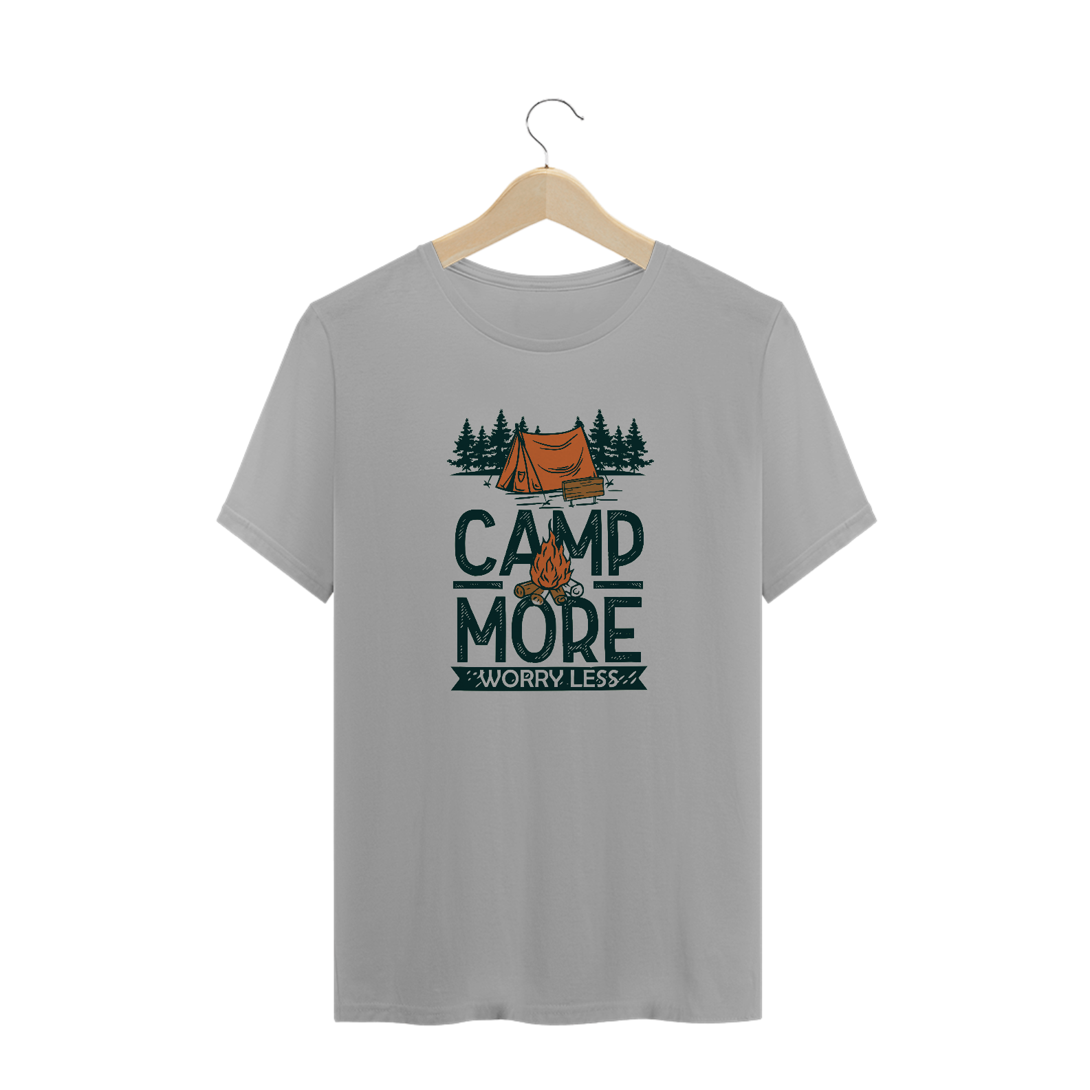 Camisa masculina - acampe mais, preocupe-se menos
