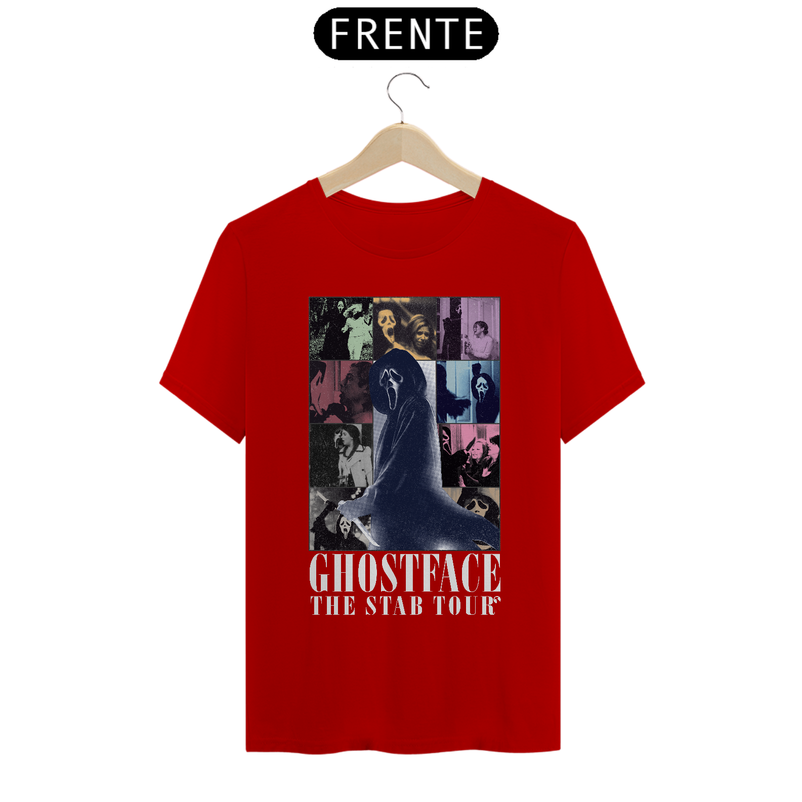 T-Shirt Classic Ghostface The Stab Tour (Letreiro Branco) em Flutuante