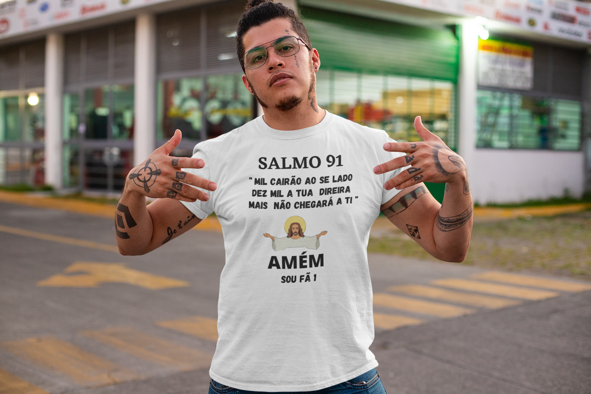 CAMISETA MASCULINA SALMO 91-SOU FÃ 1