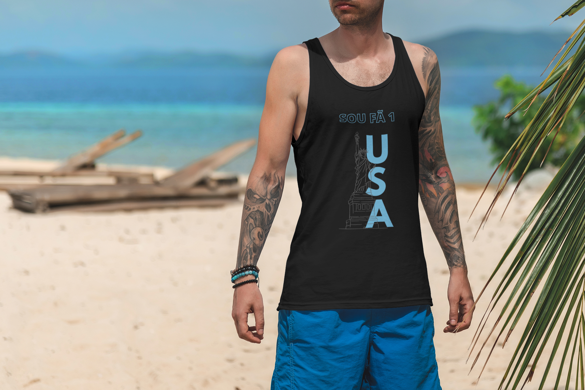CAMISETA MASCULINA REGATA USA -SOU FÃ 1