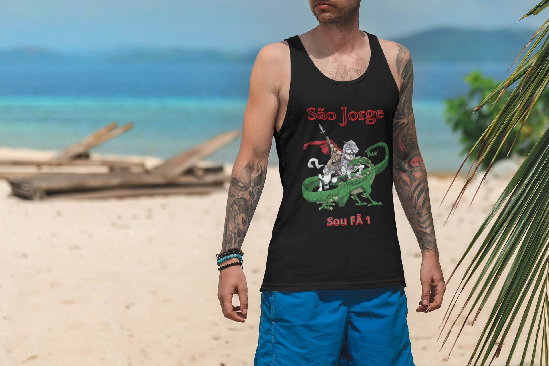 CAMISETA MASCULINA REGATA SÃO JORGE -SOU FÃ 1