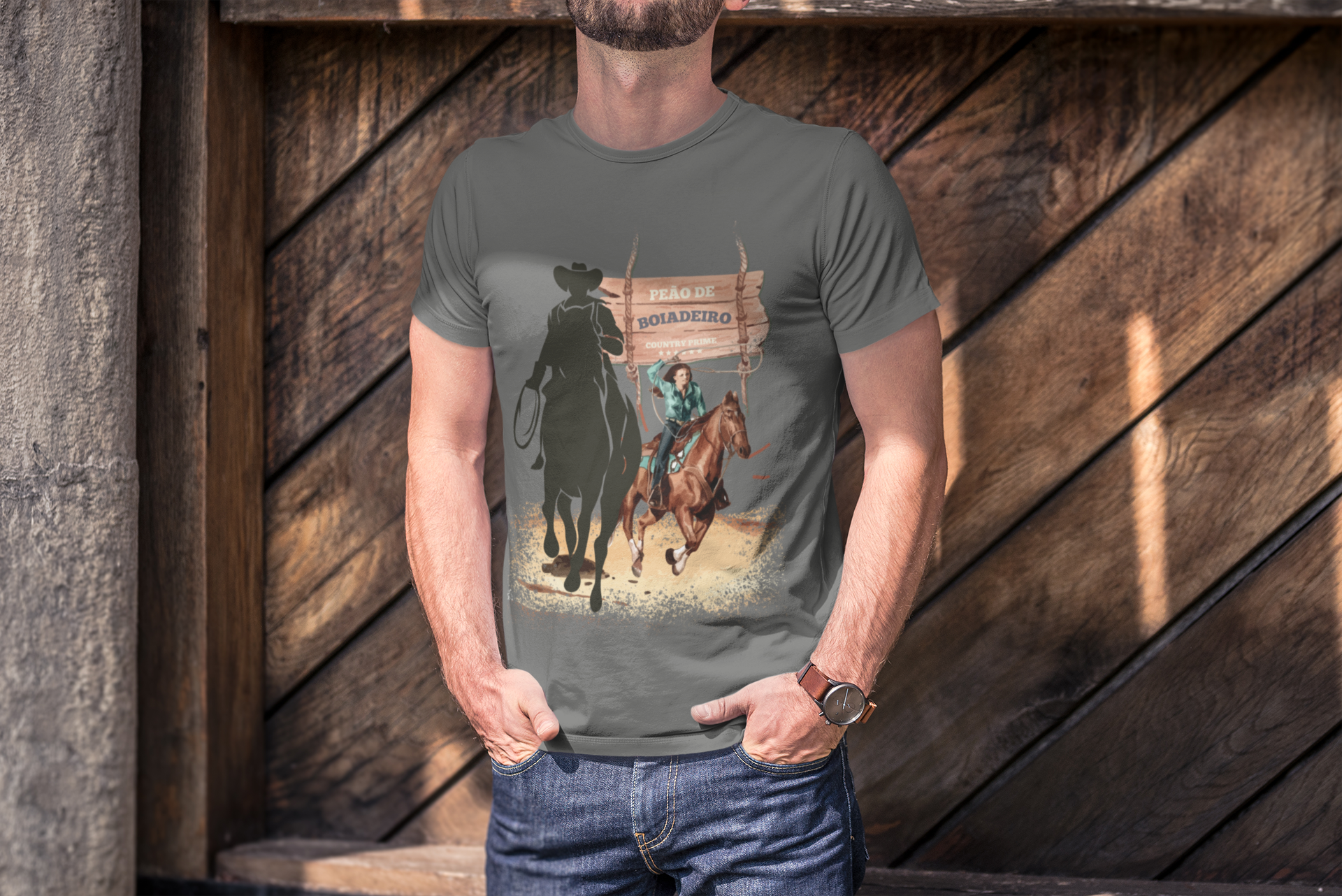 Nome do produto  Camiseta Estonada Peão de Boiadeiro - Homem