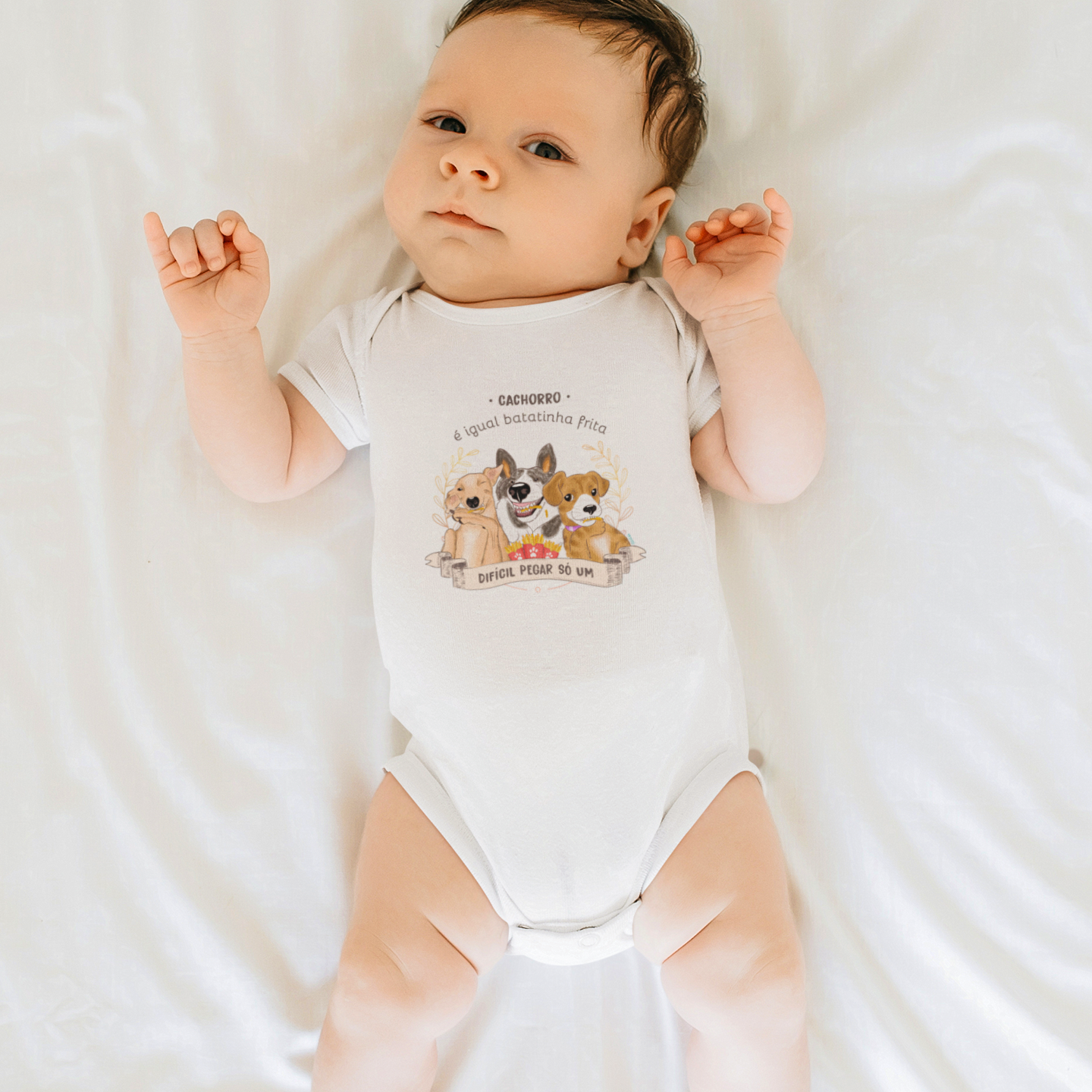 Body Bebê Cachorro é Igual Fritas Branco