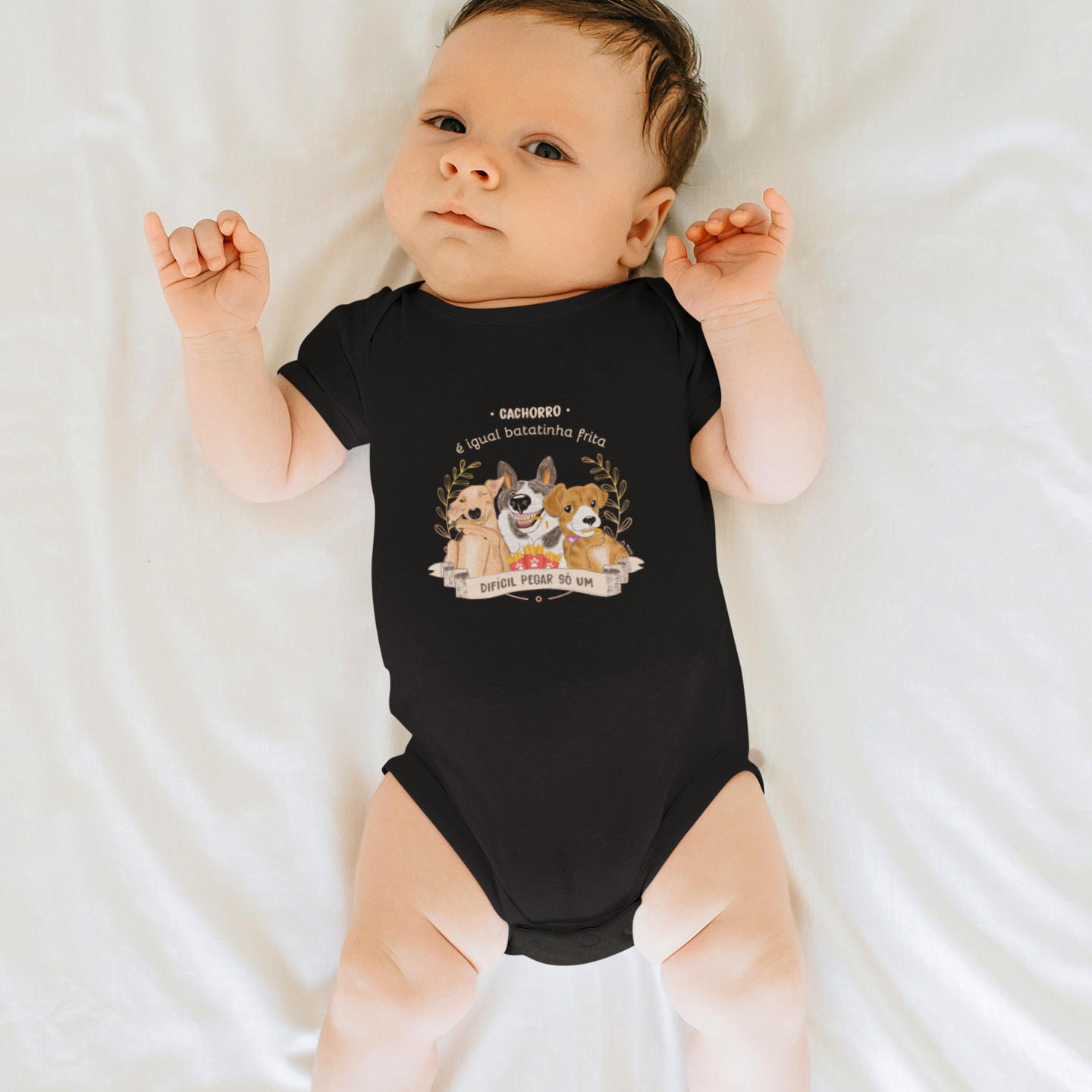 Body Bebê Cachorro é Igual Fritas Preto