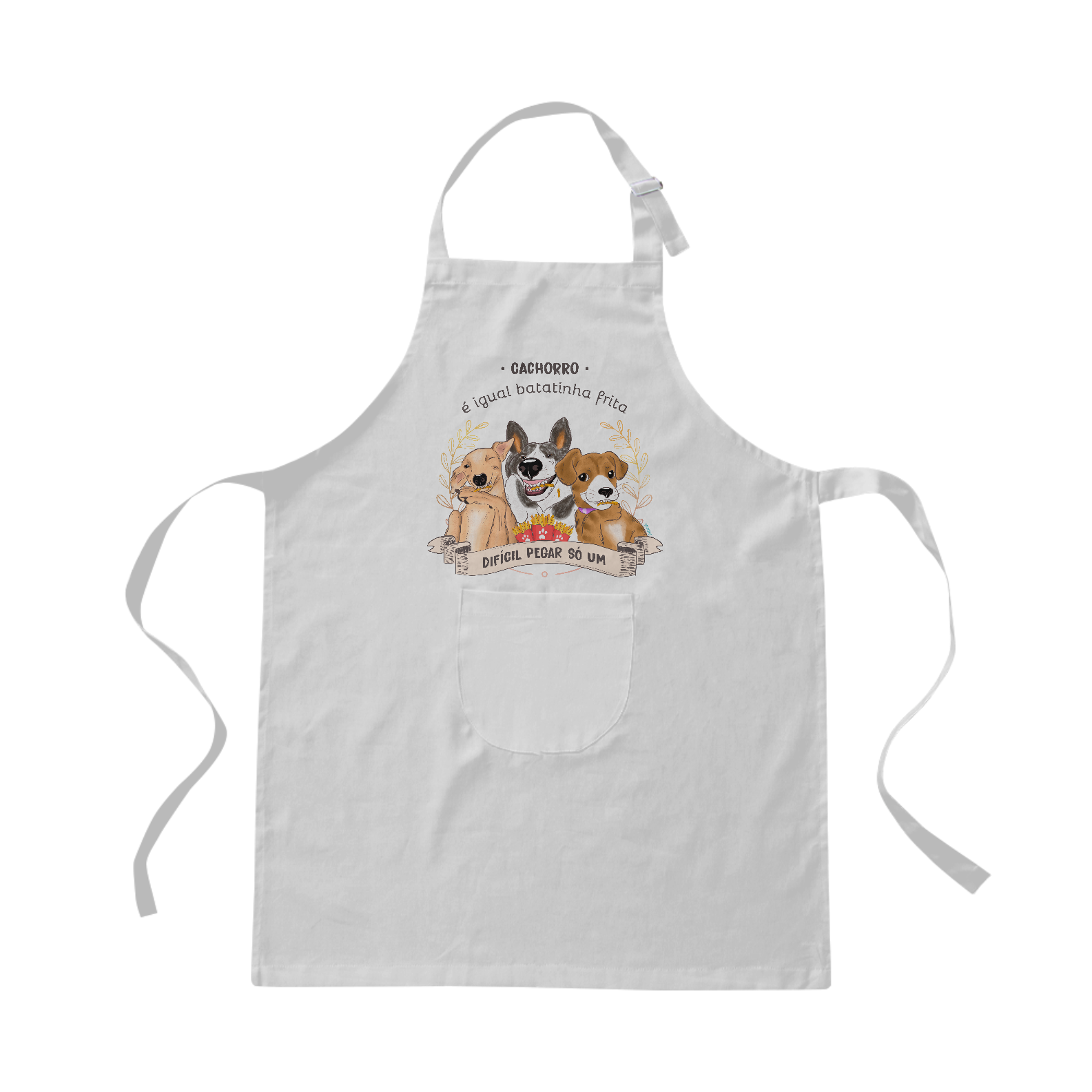 Avental Brim Cachorro é Igual Fritas Branco