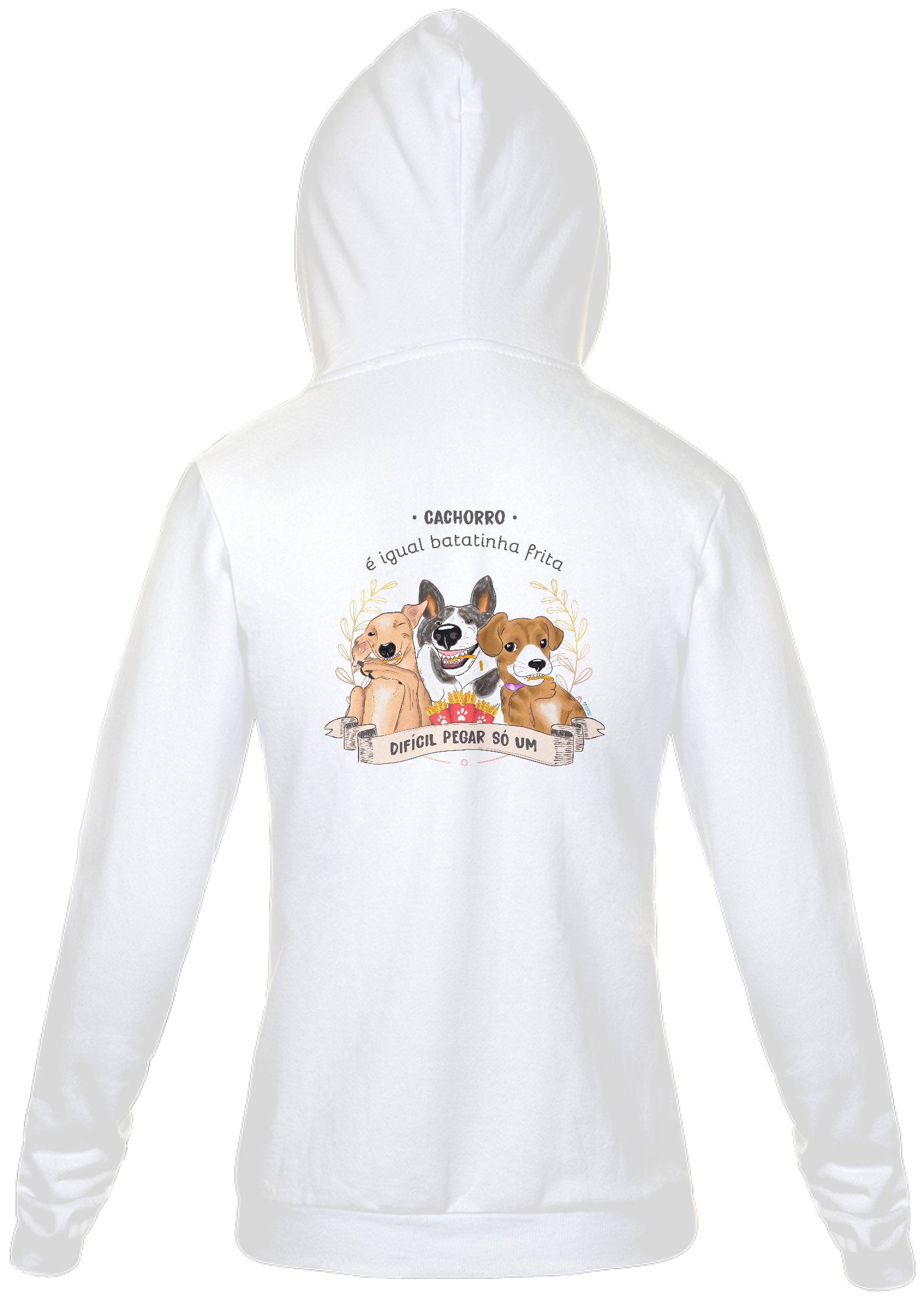 Nome do produto  Moletom com Zíper Cachorro é Igual Fritas Branco