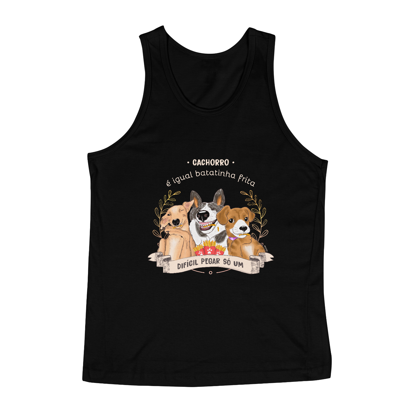 Nome do produto  Regata Masculina Cachorro é Igual Fritas Preta