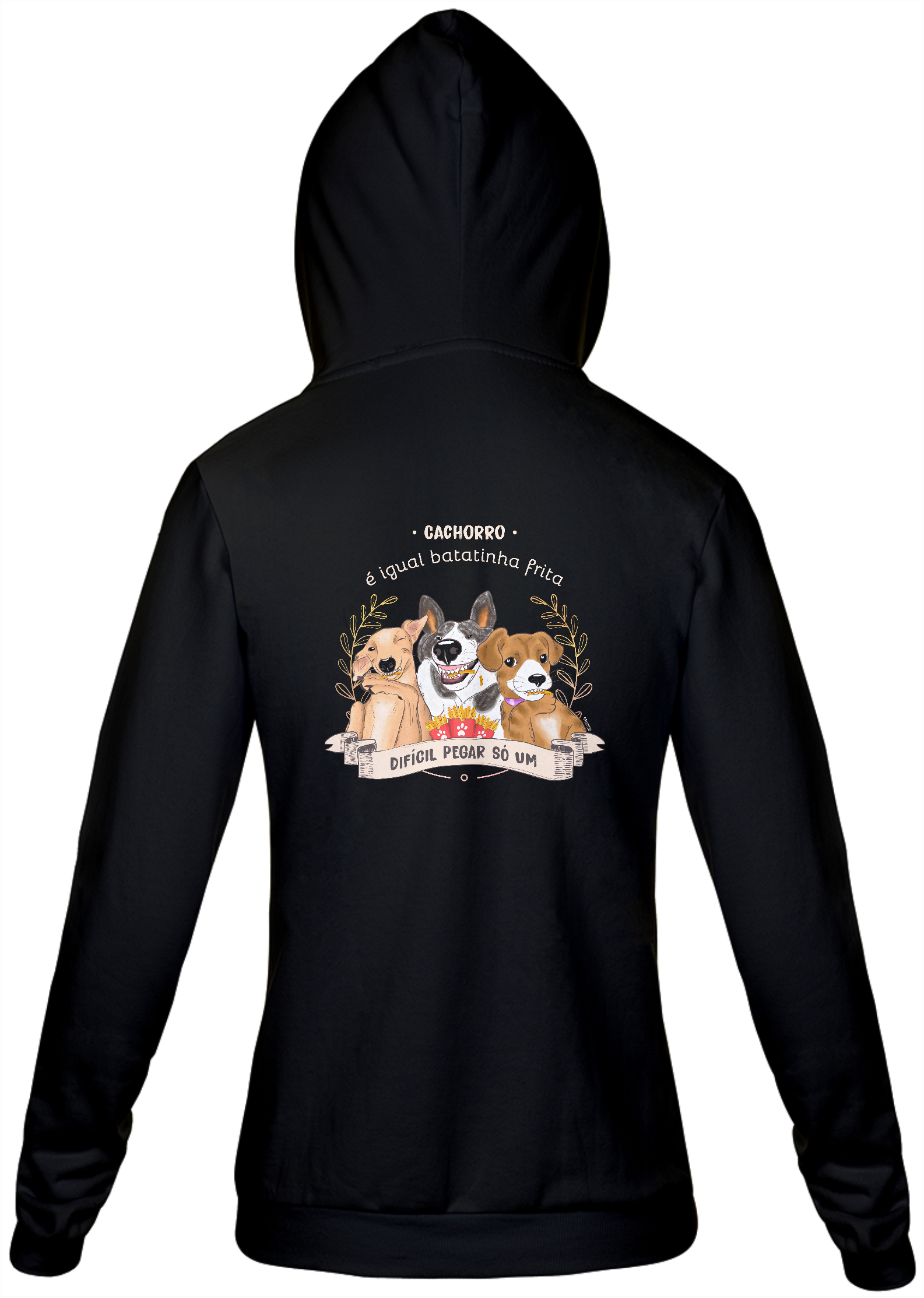 Moletom com Zíper Cachorro é Igual Fritas Preto