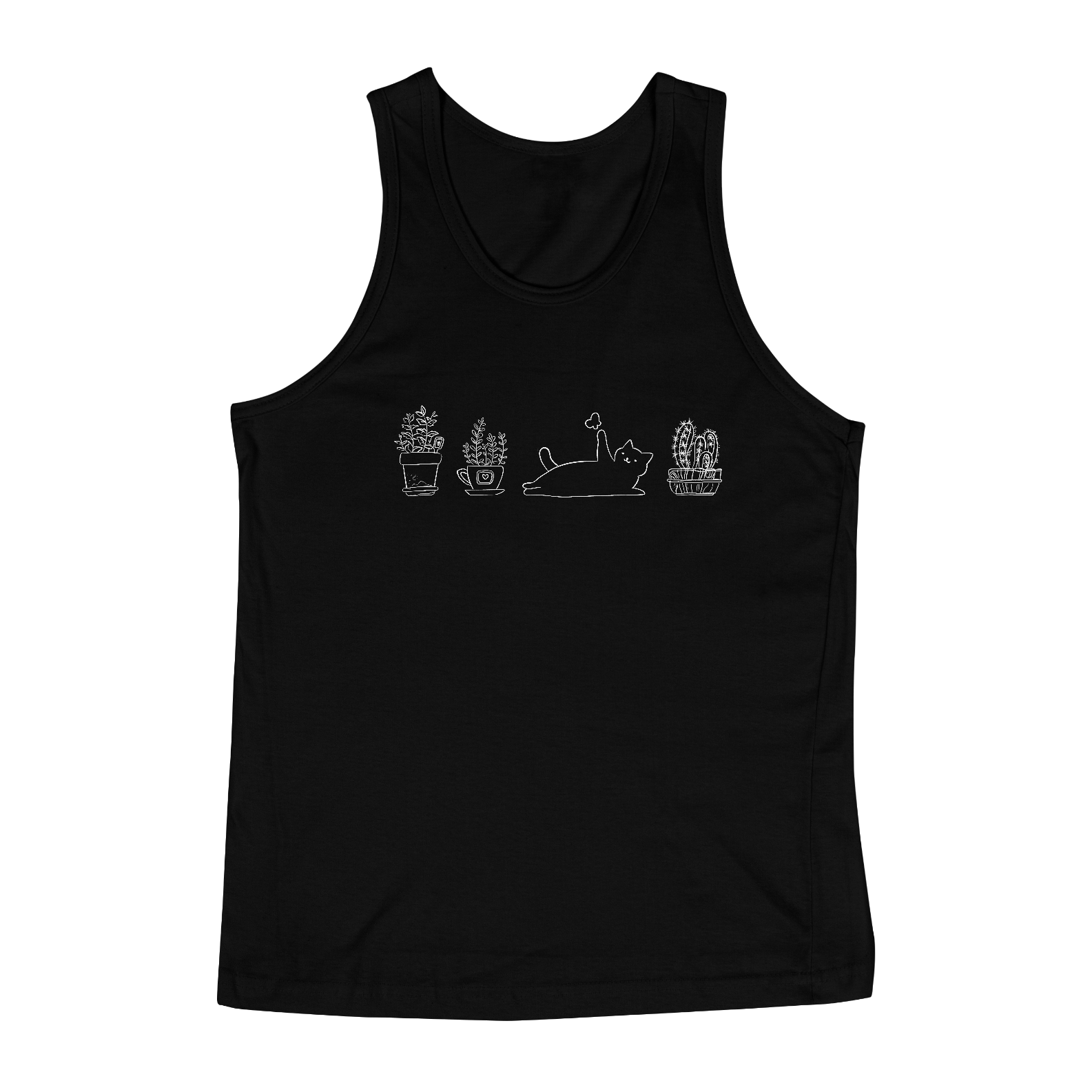 Nome do produto  Regata Masculina Gatos e Plantas Preta