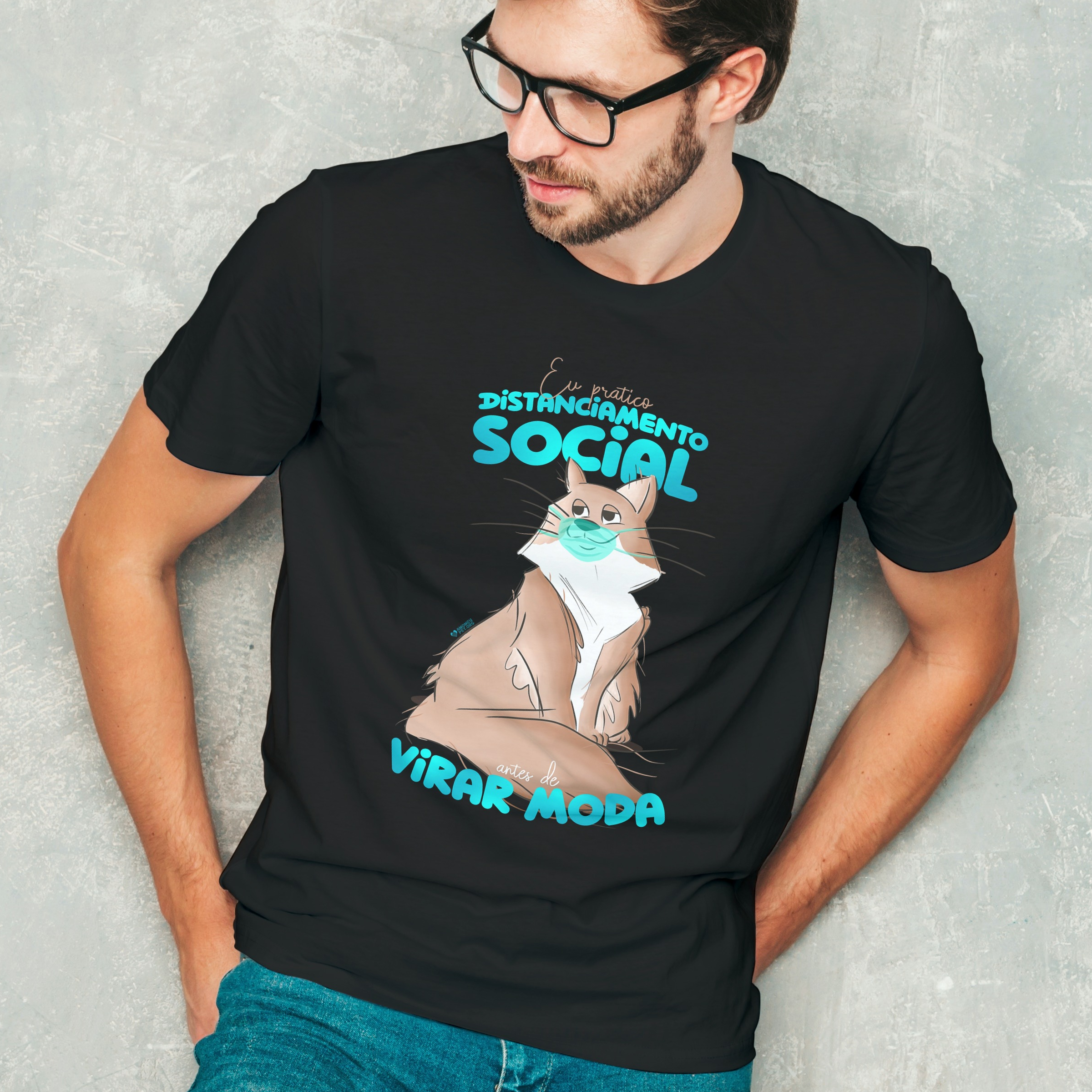 Nome do produto  Camiseta Masculina Gato Distanciamento Social