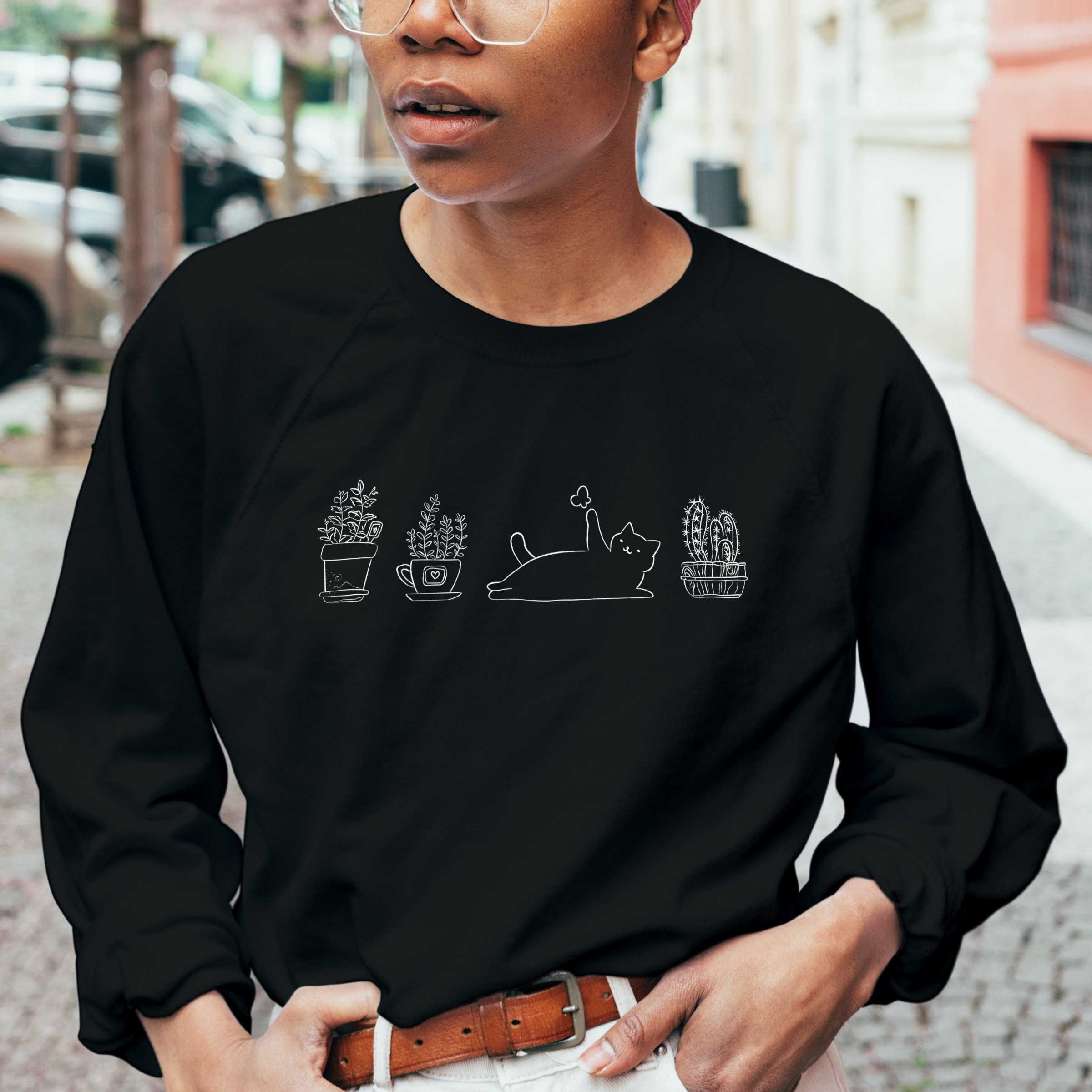 Nome do produto  Moletom Fechado Unissex Gatos e Plantas Preto