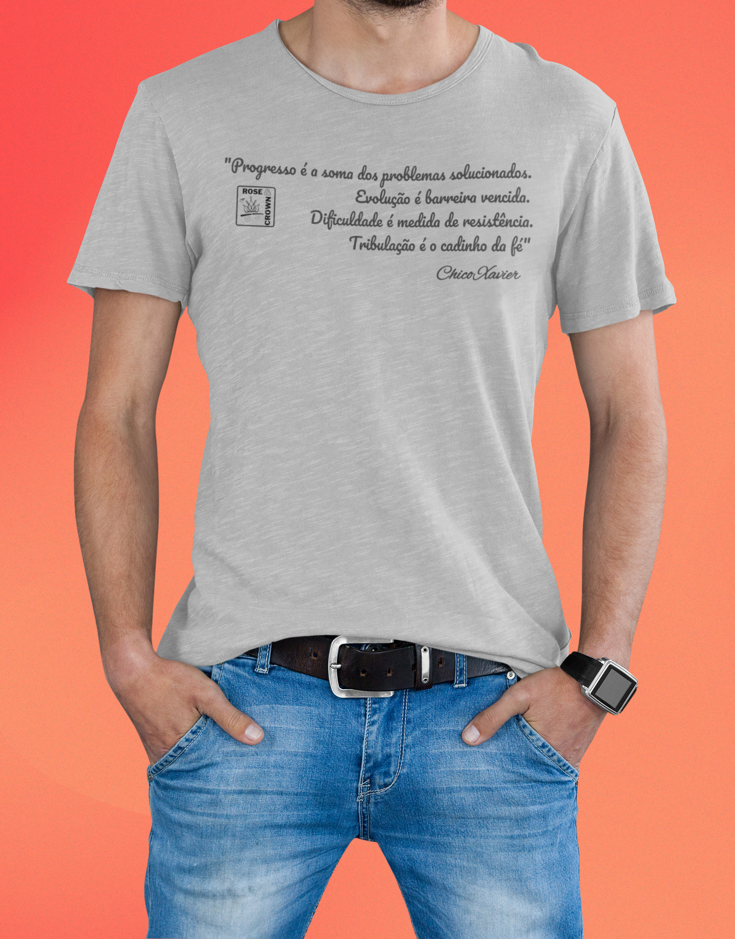 Camiseta Progresso é a soma dos problemas solucionados. Evolução é barreira vencida. Dificuldade é medida de resistência. Tribulação é o cadinho da fé