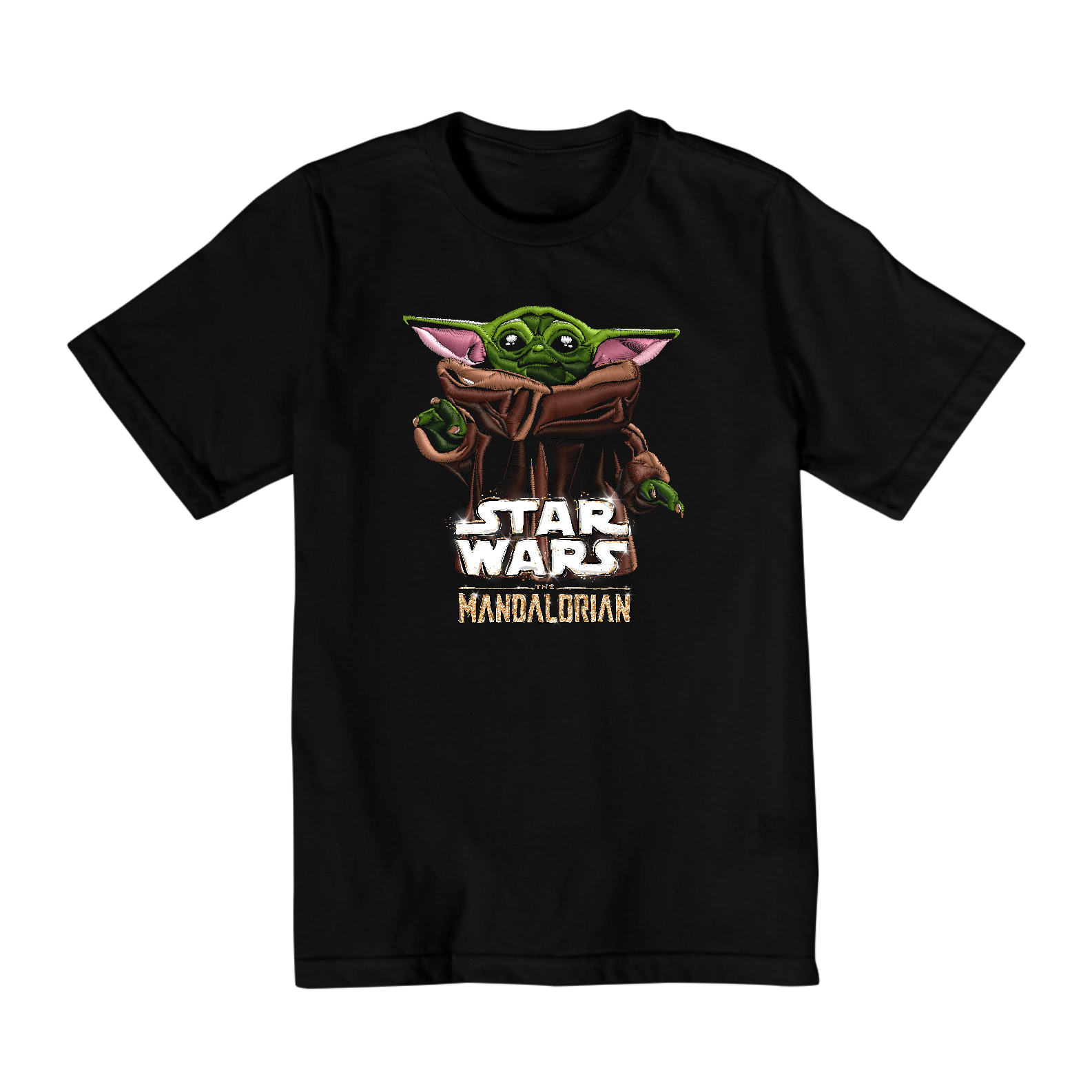 Camiseta Infantil (10 a 14) Baby Yoda Efeito Bordado