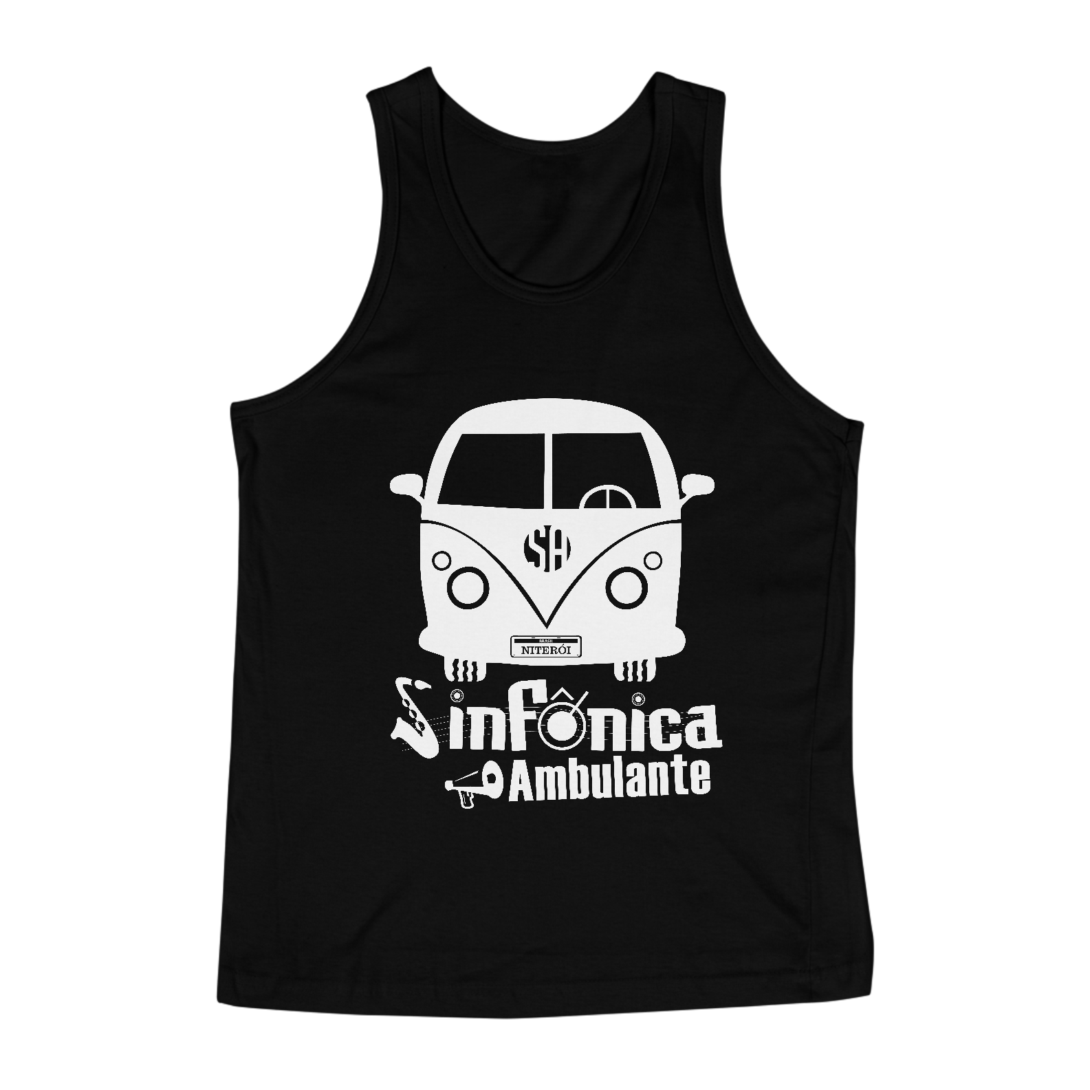 Nome do produto  Regata Sinfônica Ambulante (estampa branca)