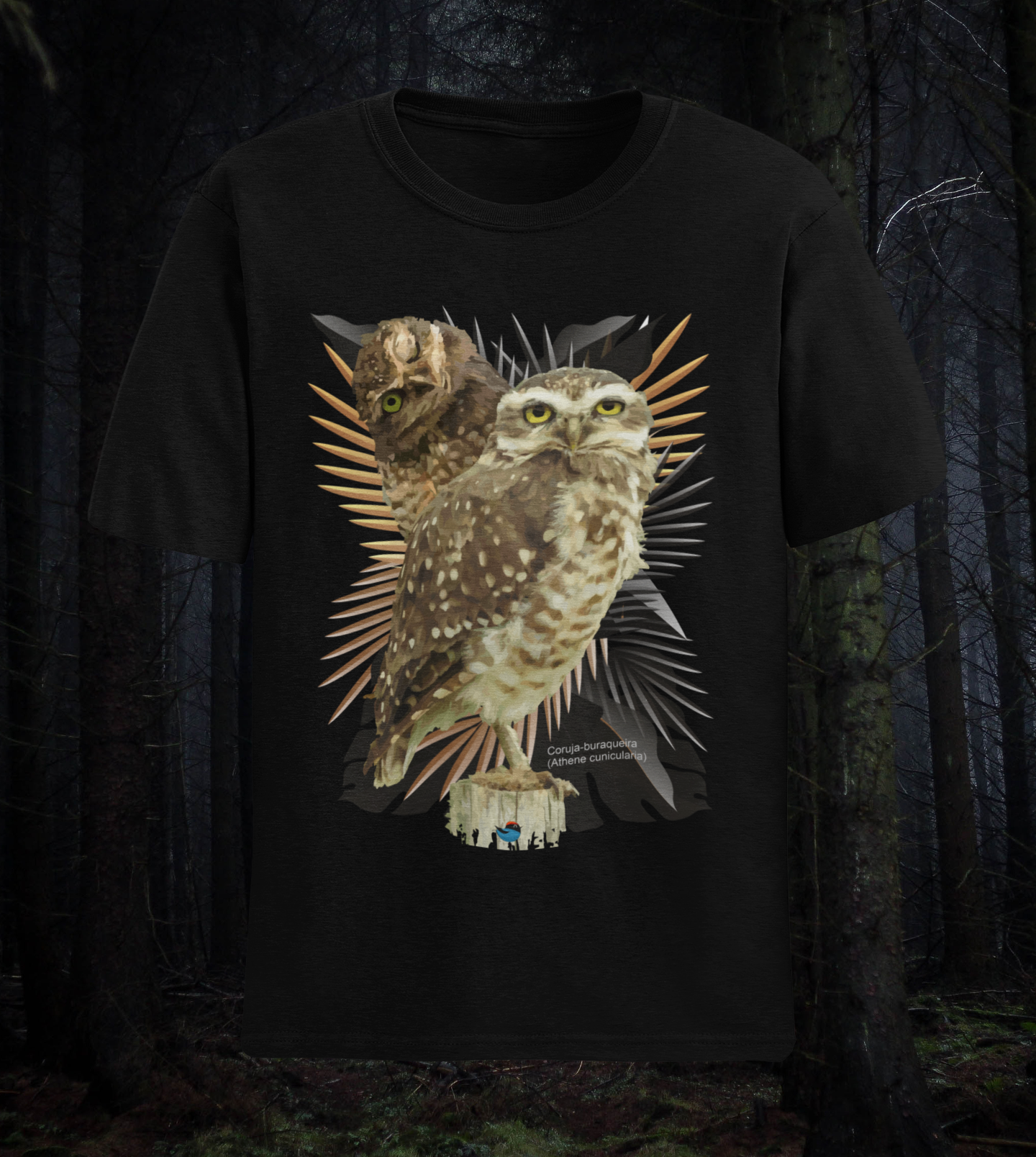 Nome do produto  Camiseta Masculina - coruja-buraqueira (Athene cunicularia)