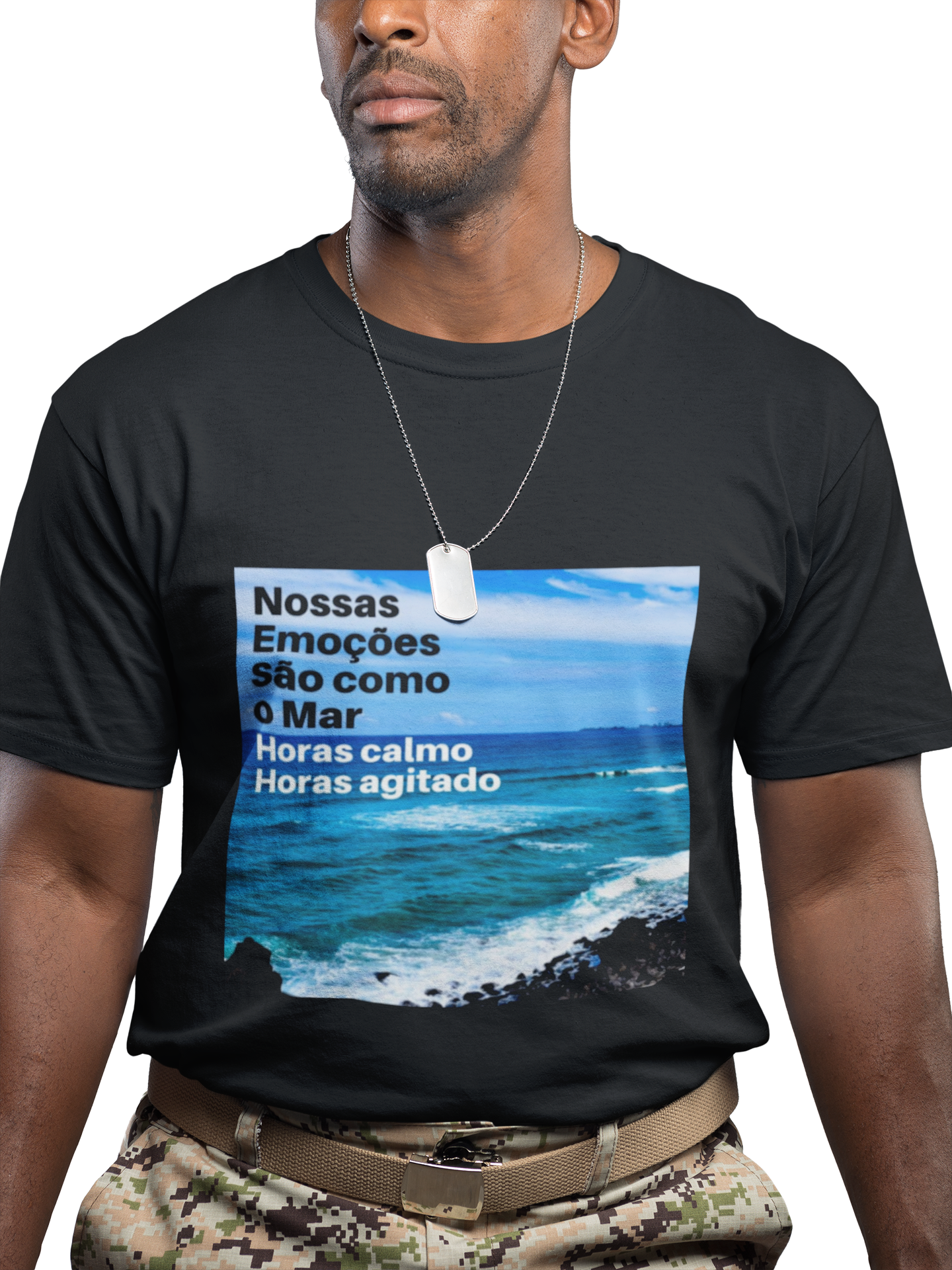 Camiseta Masculina Básica Mar Calmo e Agitado