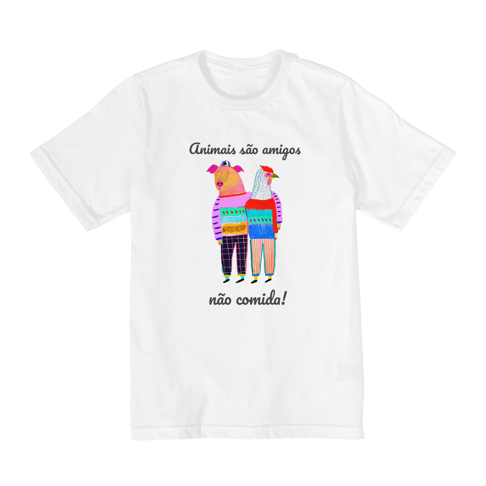 Nome do produto  Camiseta Animais são amigos, não comida! Tam: 2, 4, 6 e 8.