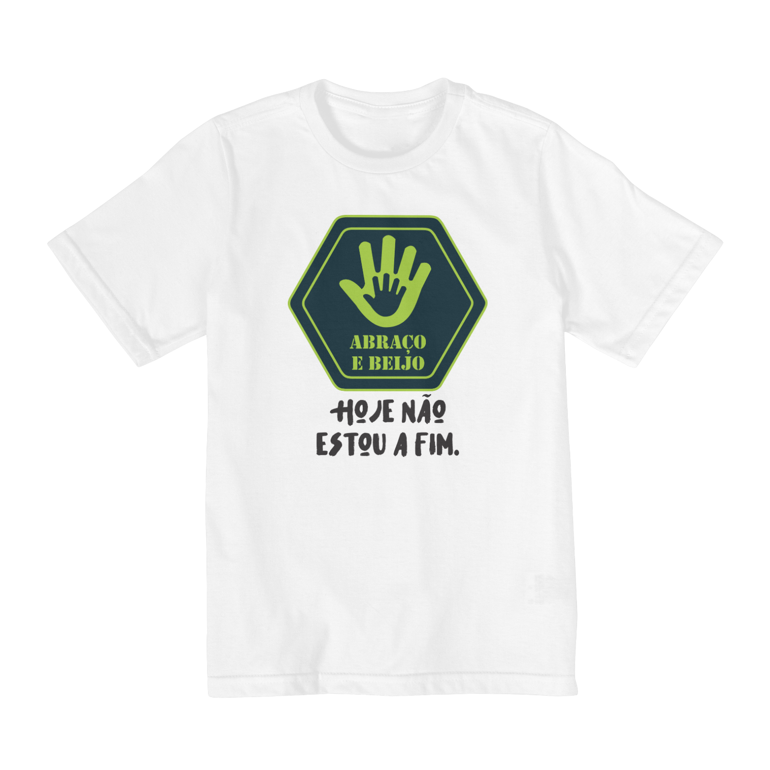 Camiseta ABRAÇO E BEIJO (petróleo e abacate)