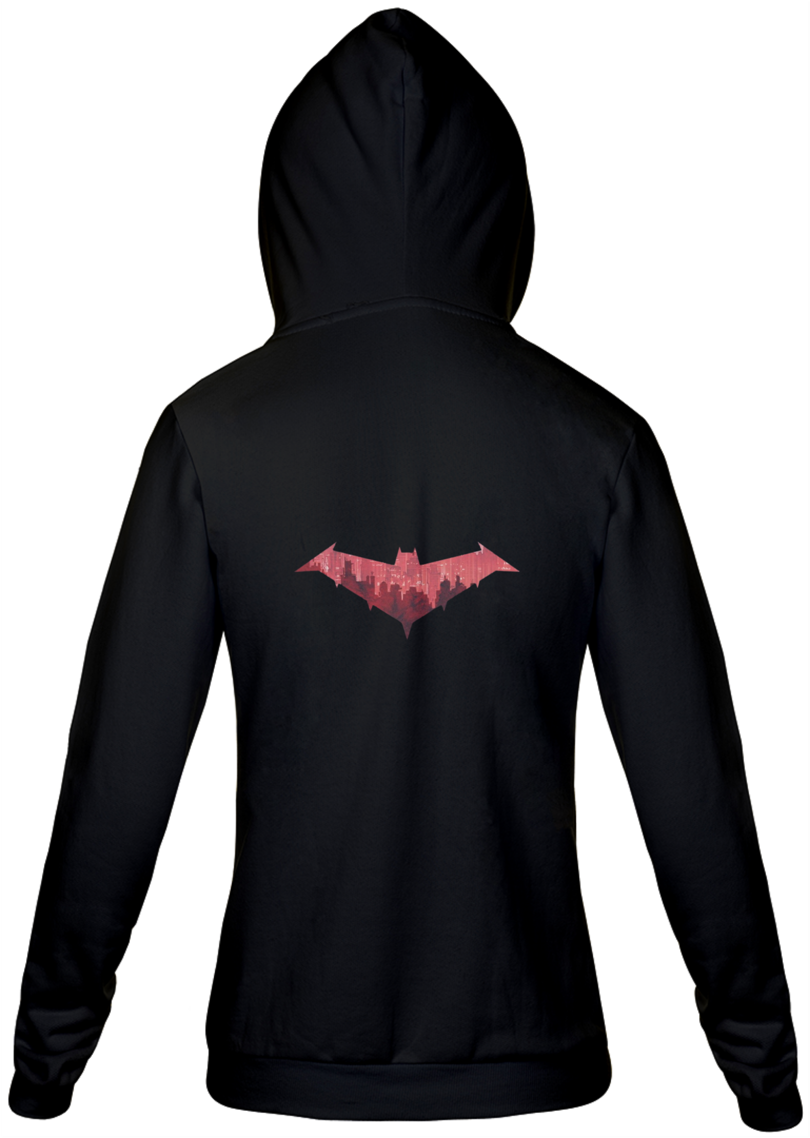 Moletom com zíper UNISSEX Capuz Vermelho Emblema Gotham City