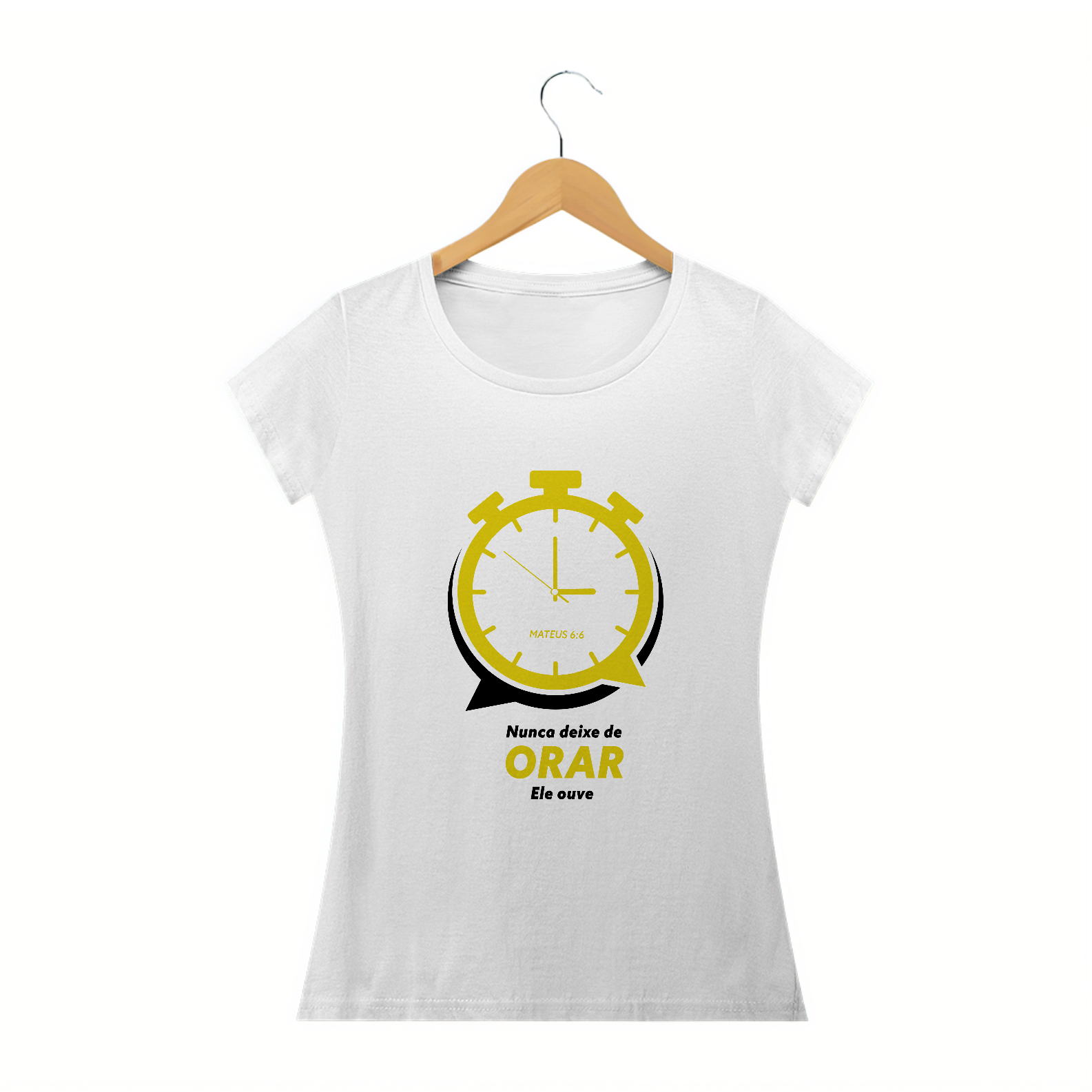 T-SHIRT FEMININA - MALHA QUALITY - ORAÇÃO (YELLOW)