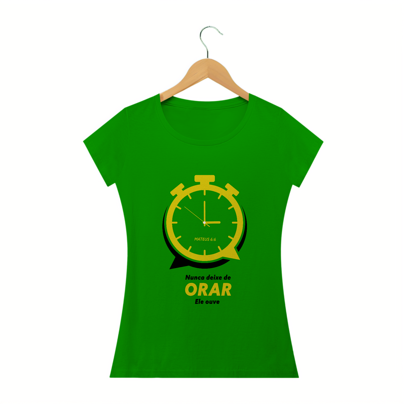 T-SHIRT FEMININA - MALHA CLASSICA - ORAÇÃO (YELLOW)