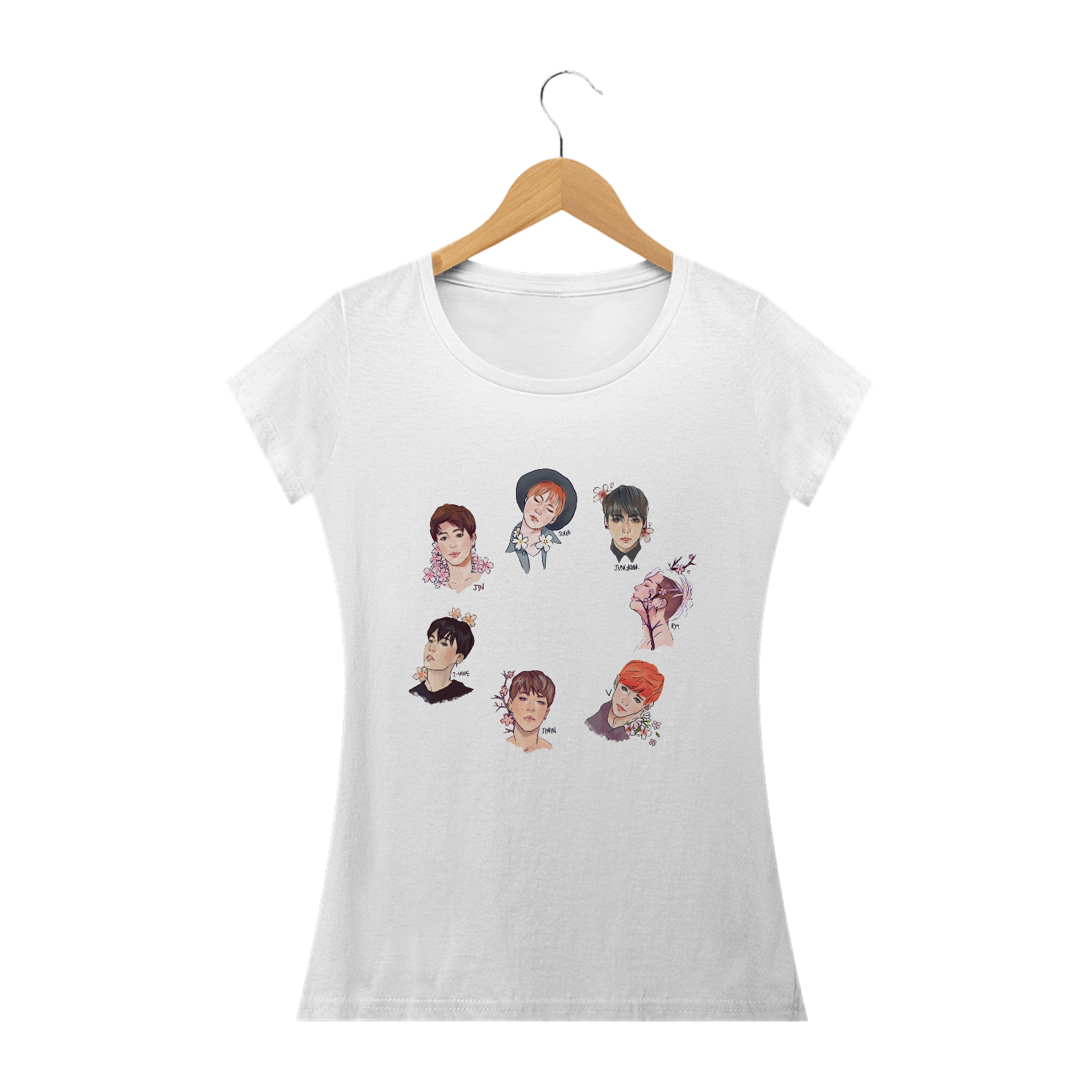 CAMISETA BABY LONG BTS MEMBROS FLOR