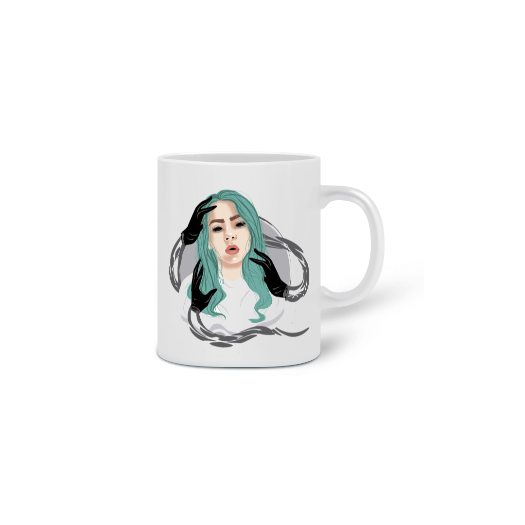 CANECA BILLIE EILISH LOGO MÃOS CARTOON