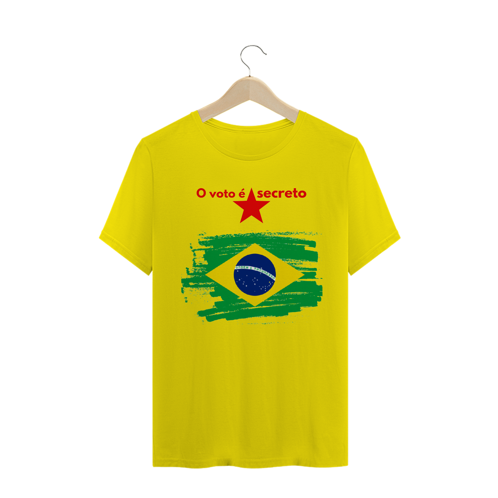 T-Shirt Quality Amarela Brasil - Voto Secreto Vermelho