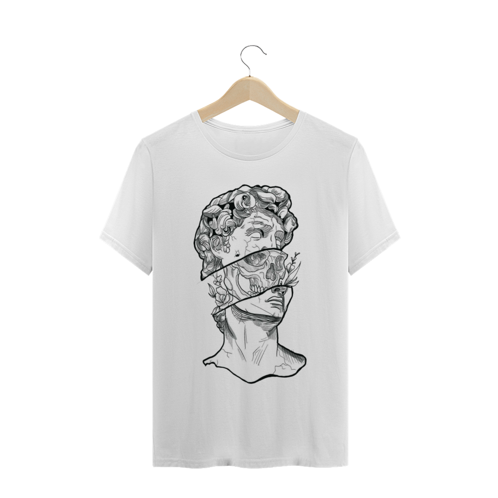 Nome do produto  Camiseta de Estátua com Caveira