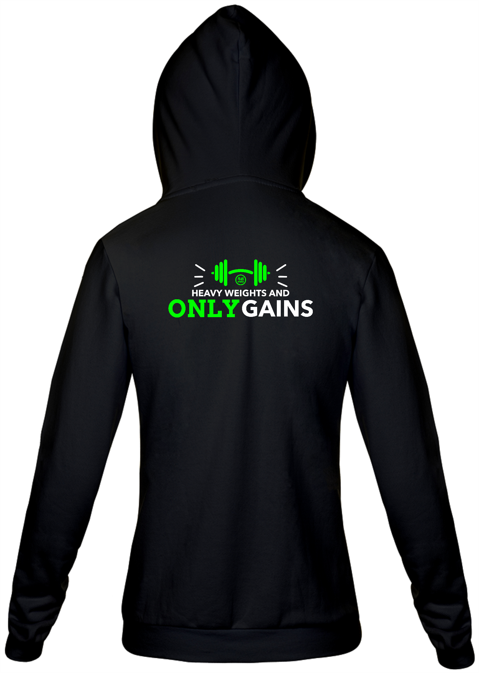 MOLETOM CAMGURU FLANELADO COM ZIPER E CAPUZ (ESTAMPA NAS COSTAS) - HEAVY WEIGHTS AND ONLY GAINS - 48 PRO ORIGINAL LIFESTYLE