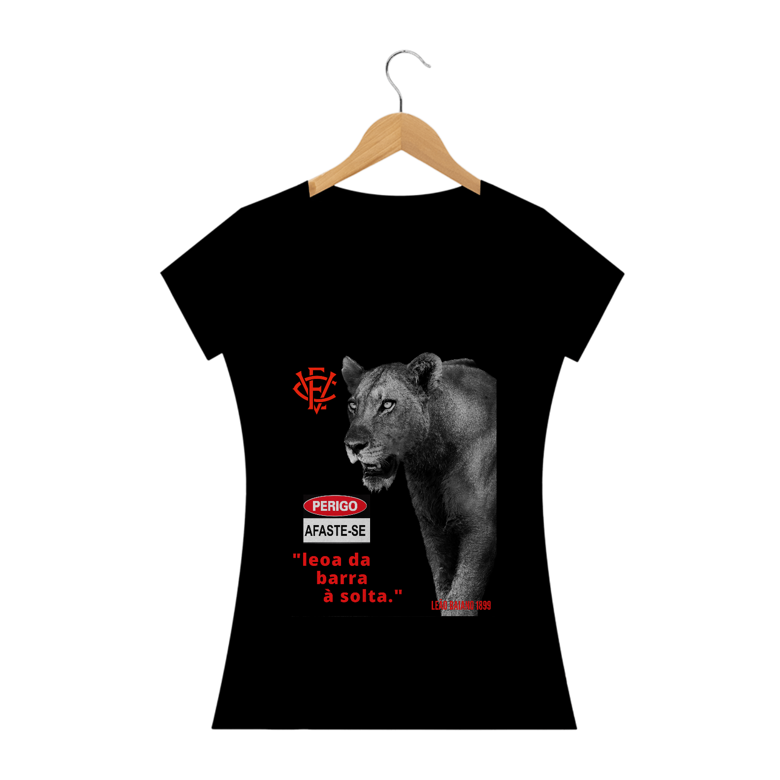 BABY LOOK PRETA CUIDADO LEOA Á SOLTA