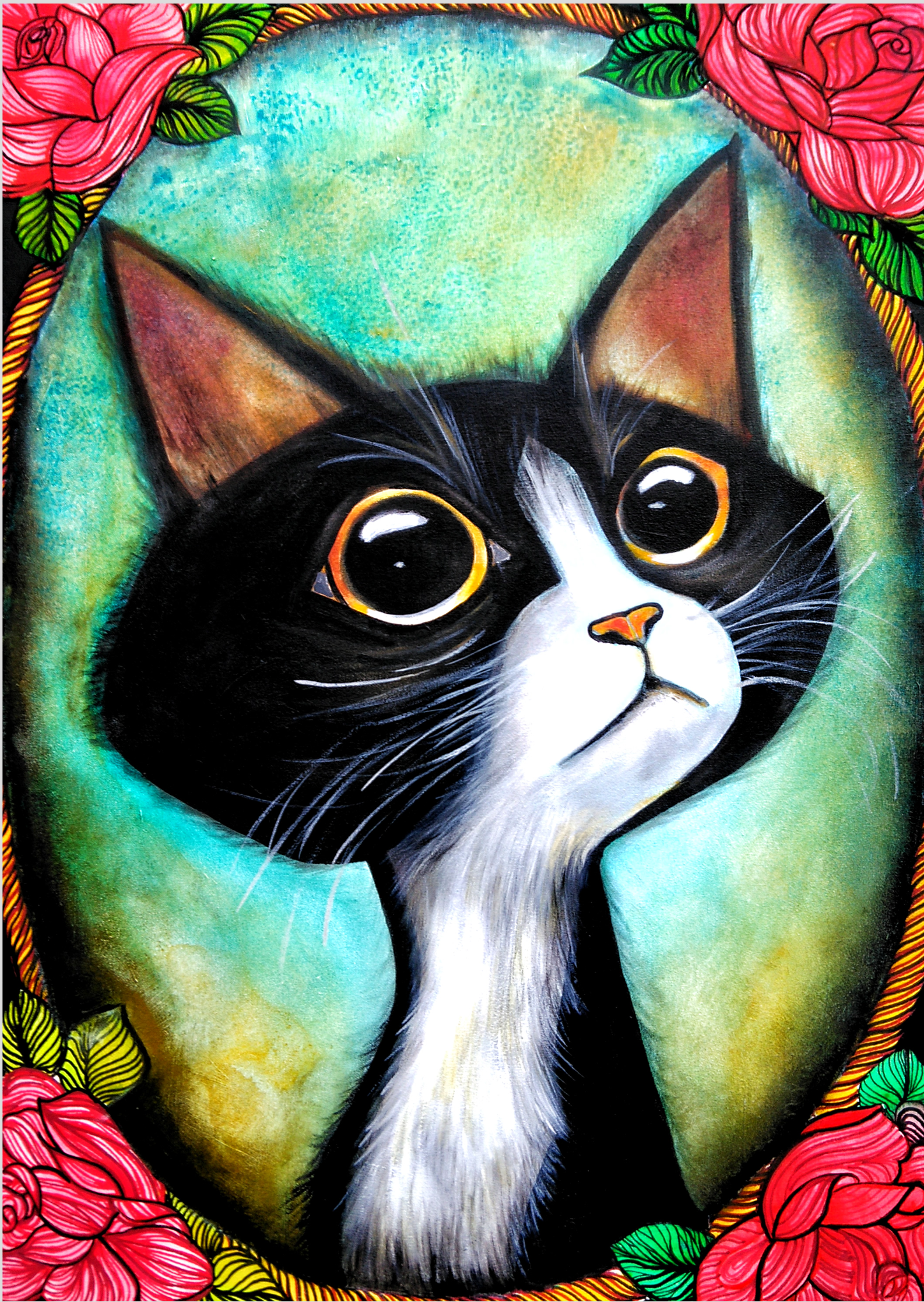 Print / Poster Gato com Rosas por Iliana Steiner