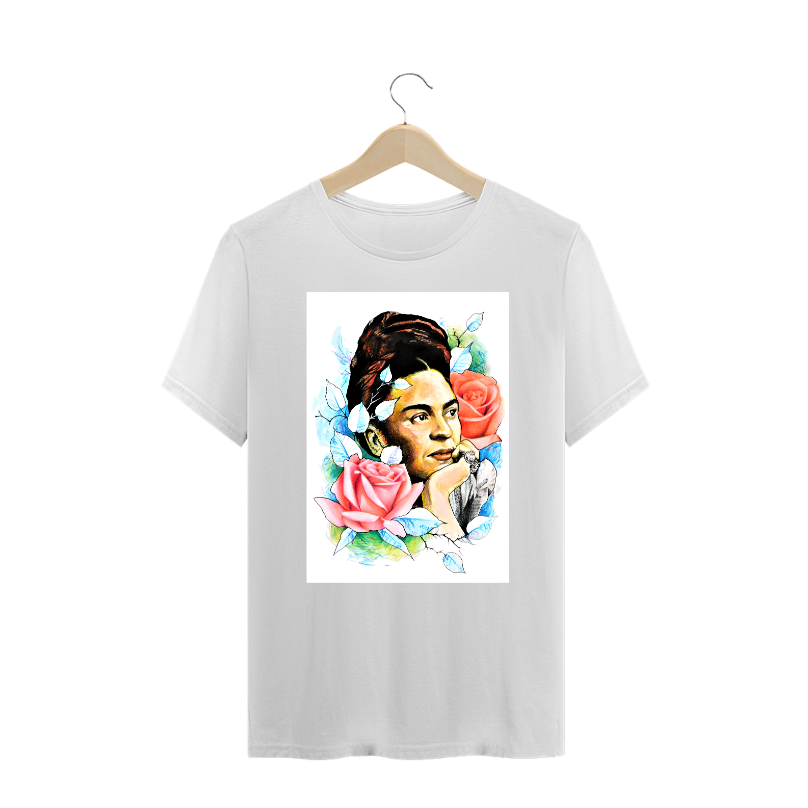 Camiseta PLUS SIZE Frida com Rosas por Dario Correia