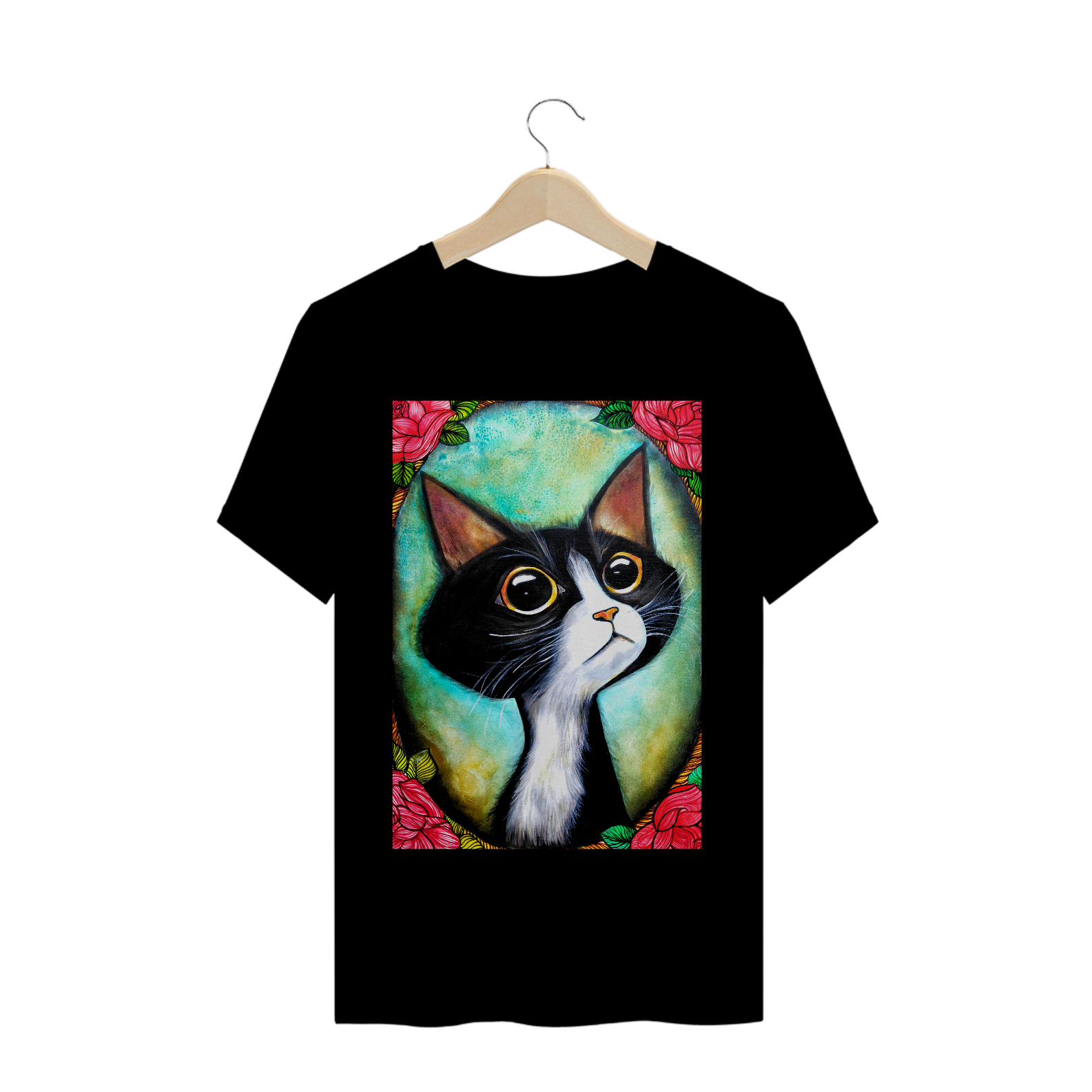 Camiseta PRIME Gato com Rosas por Iliana Steiner