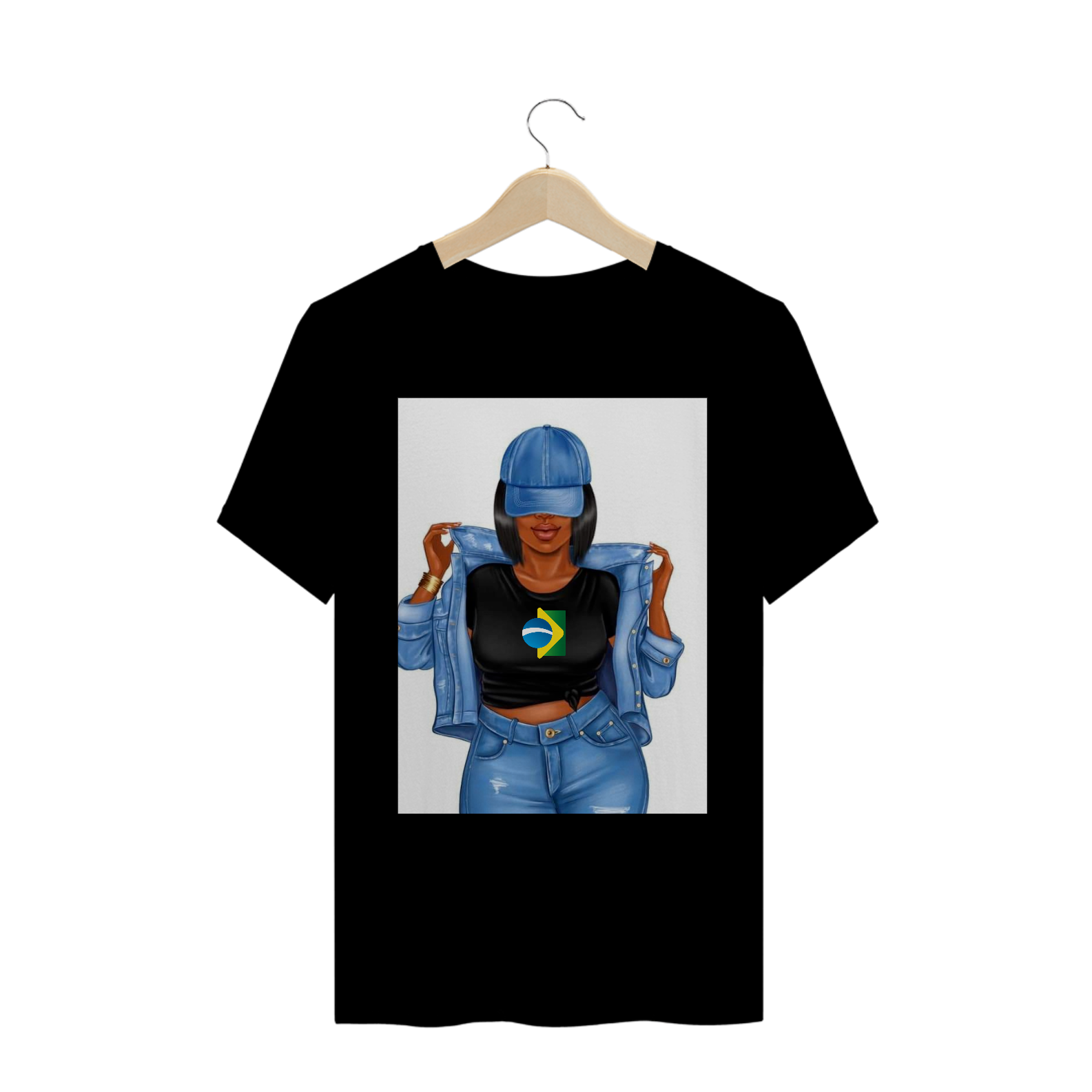 Negra com boné e bandeira Brasil