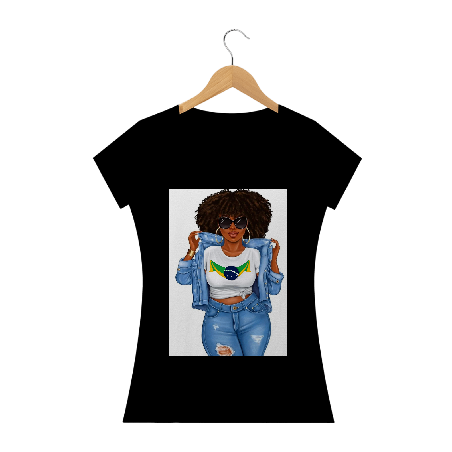 Negra com cabelo black e bandeira do Brasil