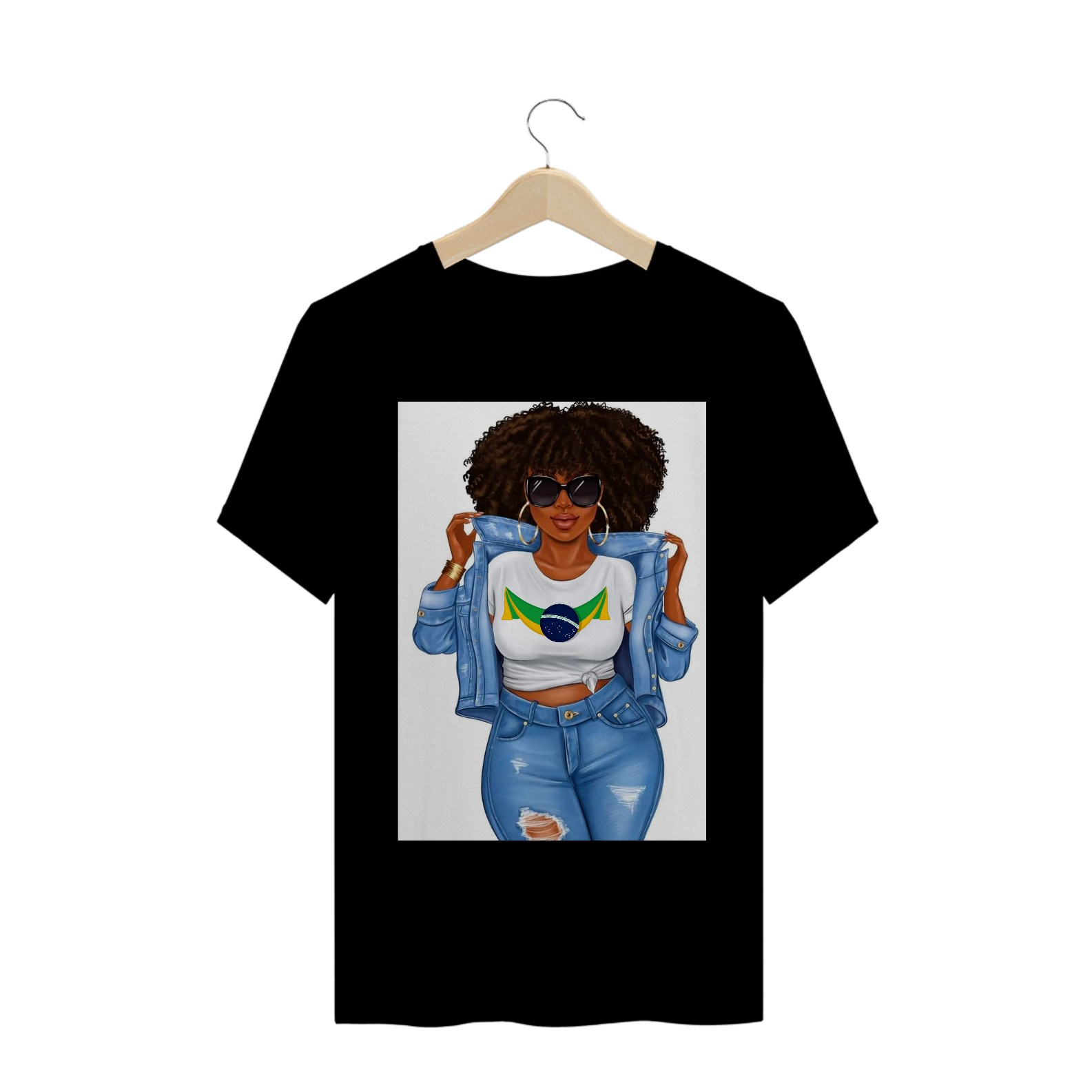 Negra com cabelo black e bandeira Brasil