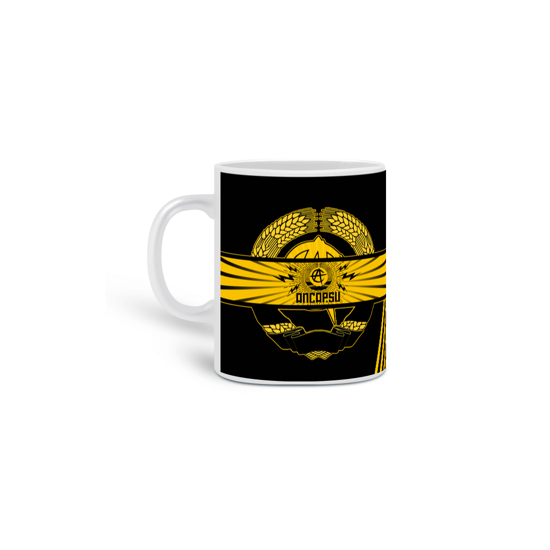Caneca Ancapsu Arte do Canal fundo Preto e Amarelo