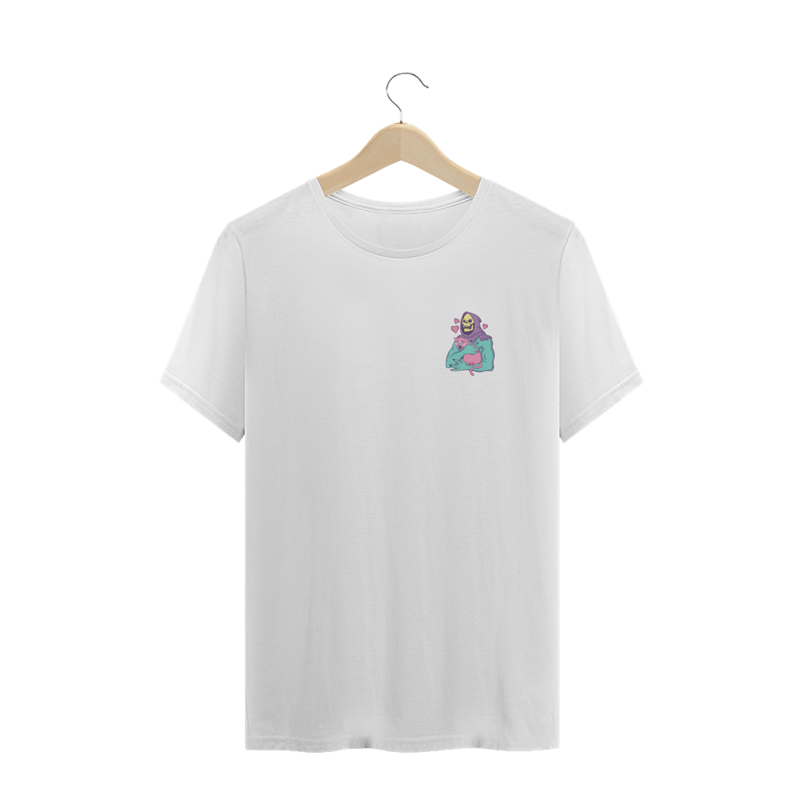 Nome do produto  Camiseta Classic Minimalista - Esqueleto com gato