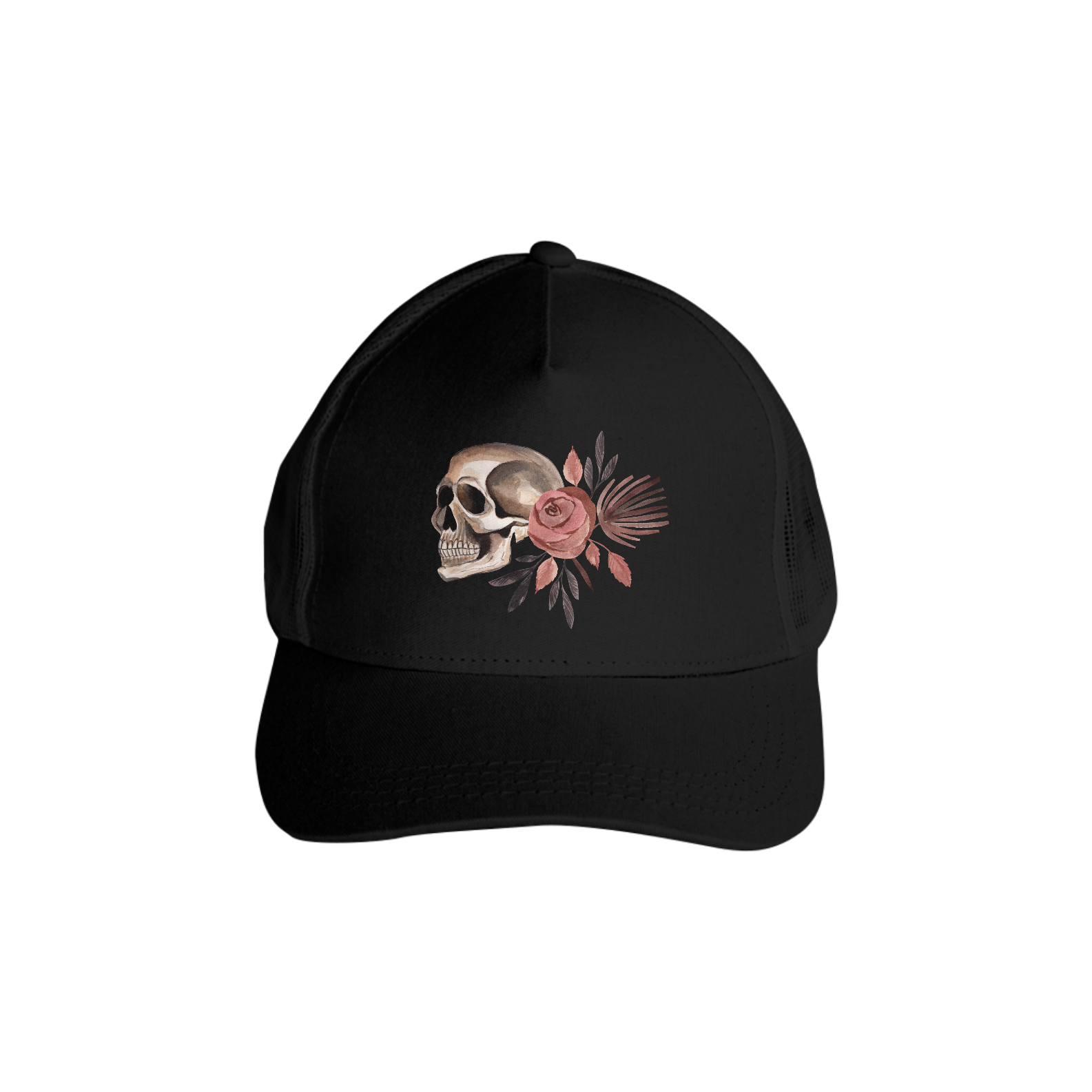 Boné Americano Caveira com Flor